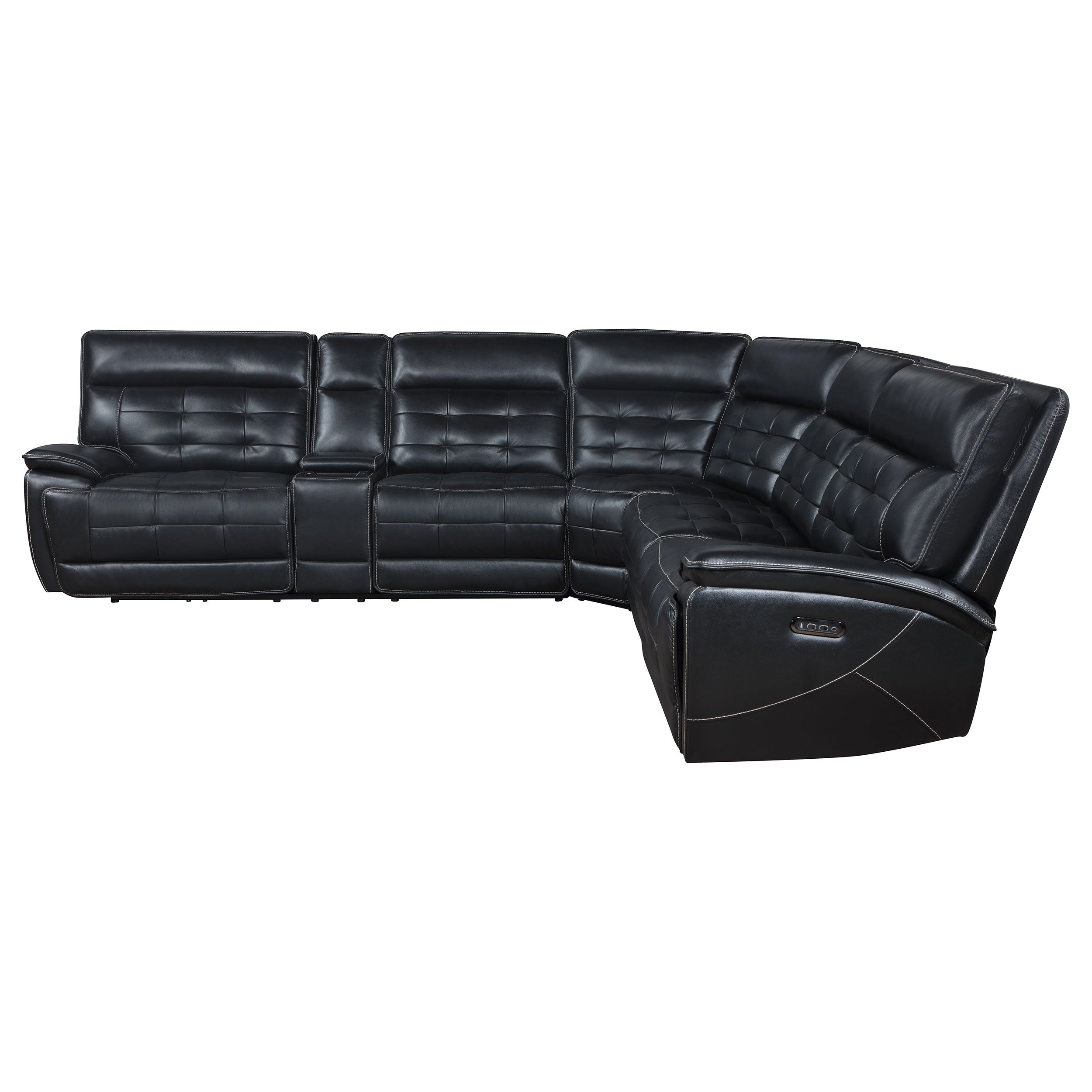 Hewitt Leather Upholstered Power Reclining Sectional Sofa, Black