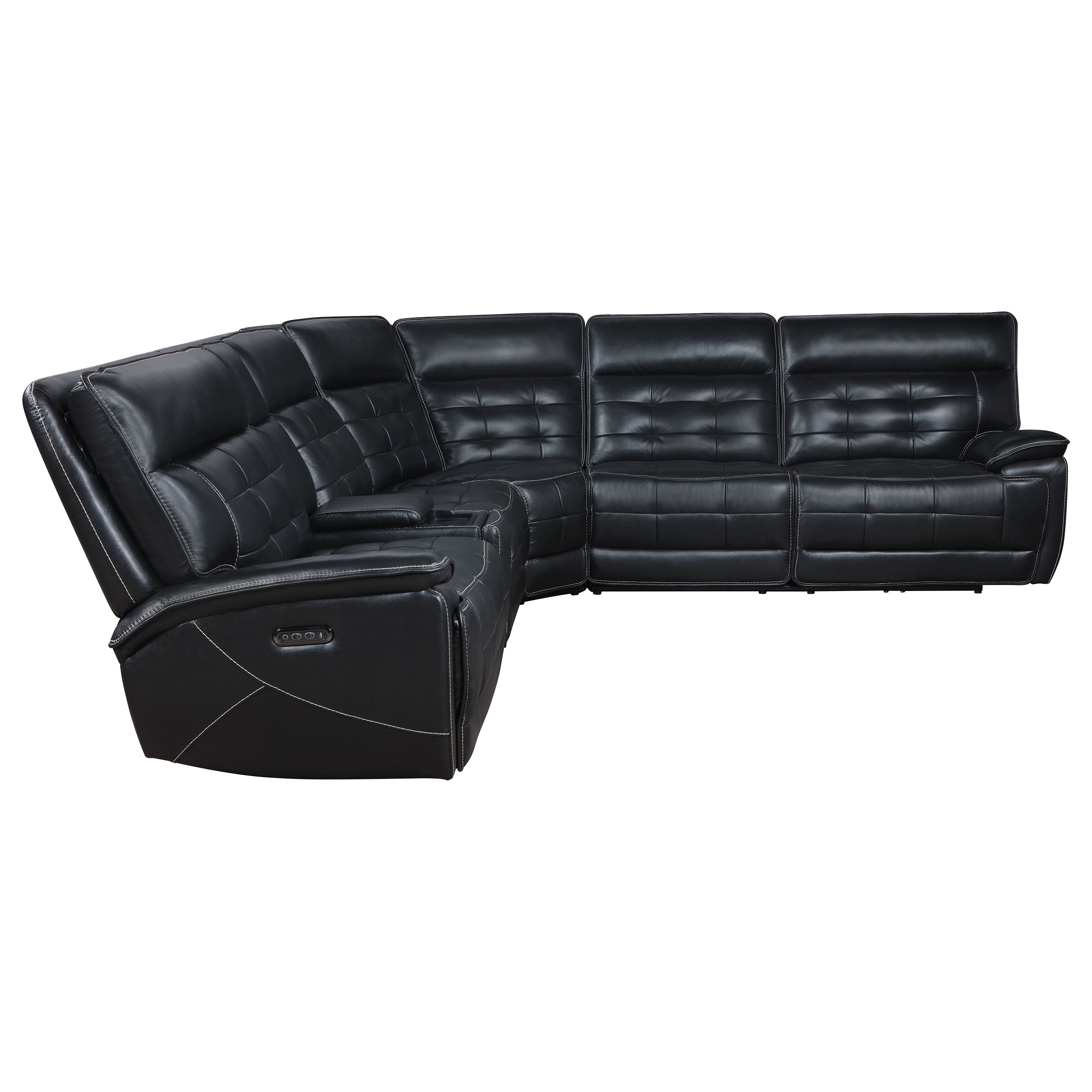 Hewitt Leather Upholstered Power Reclining Sectional Sofa, Black