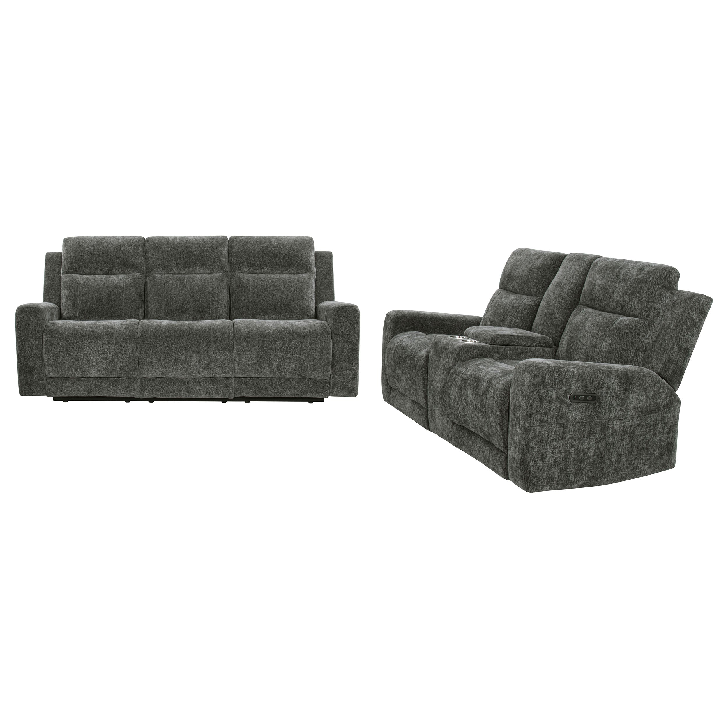 Kennett Chenille Power Reclining Sofa Set Dark Grey