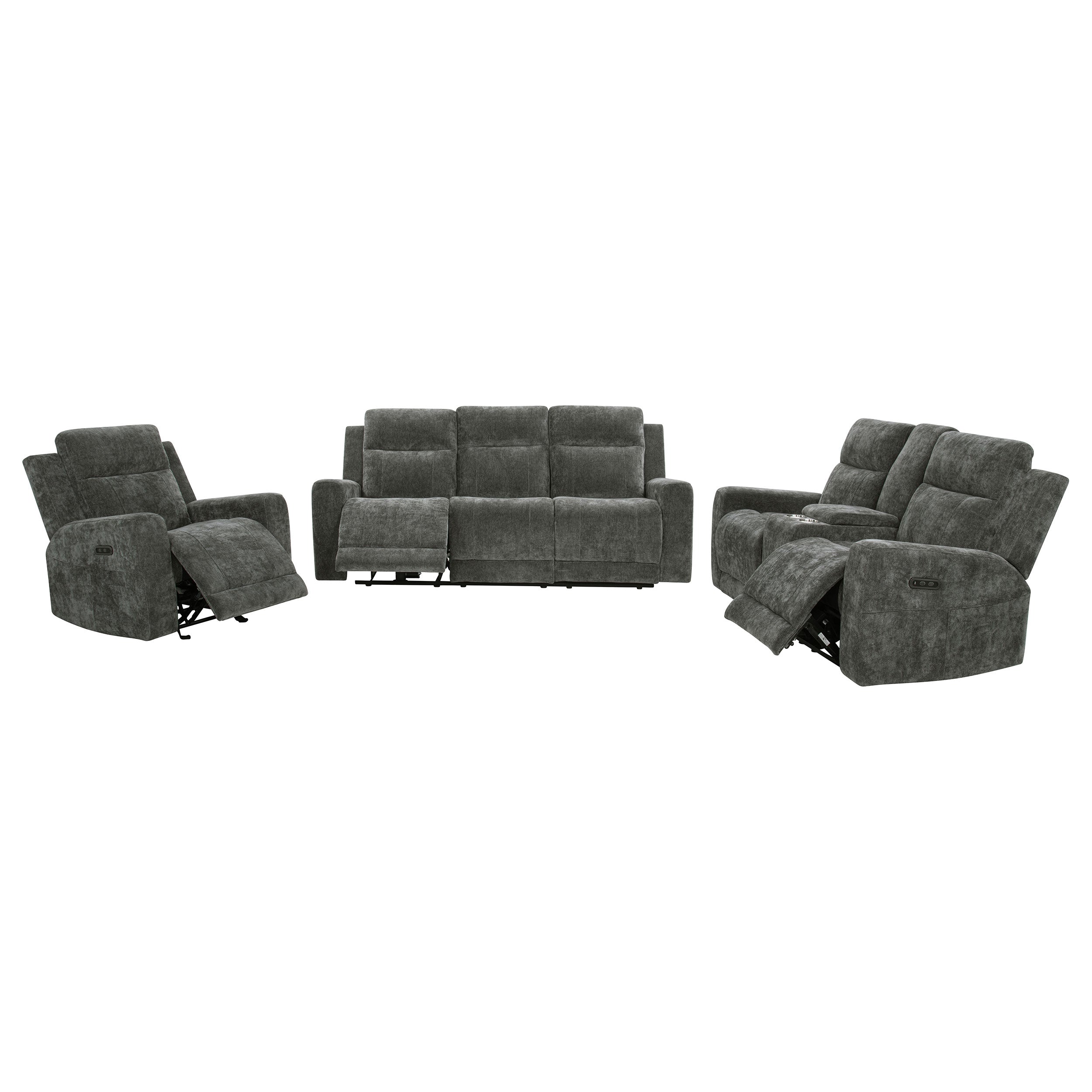 Kennett Chenille Power Reclining Sofa Set Dark Grey