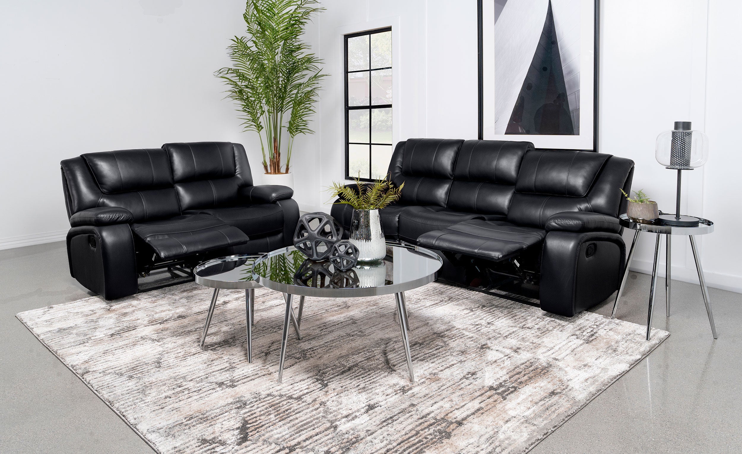 Camila  Upholstered Motion Reclining Sofa Set Black