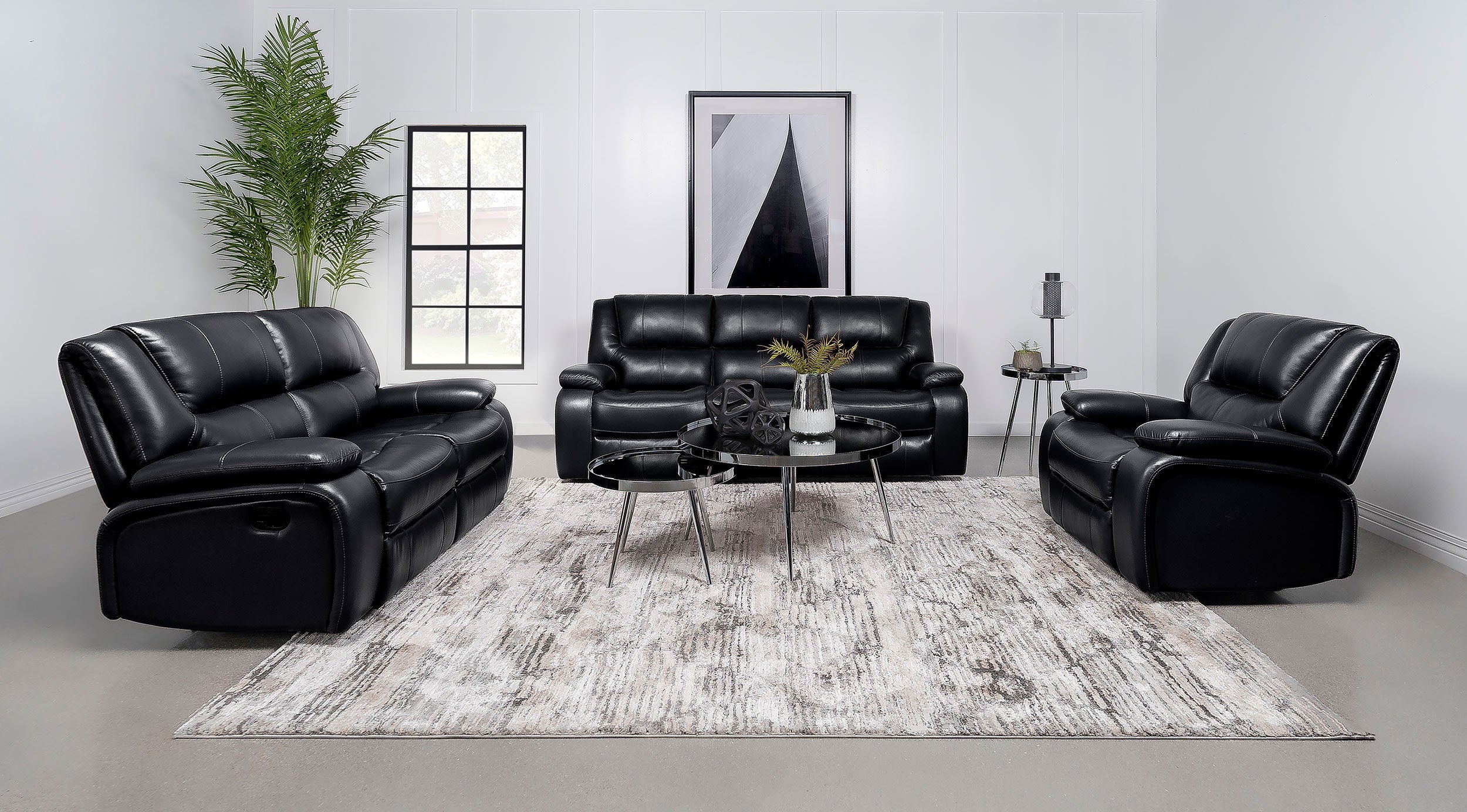 Camila  Upholstered Motion Reclining Sofa Set Black