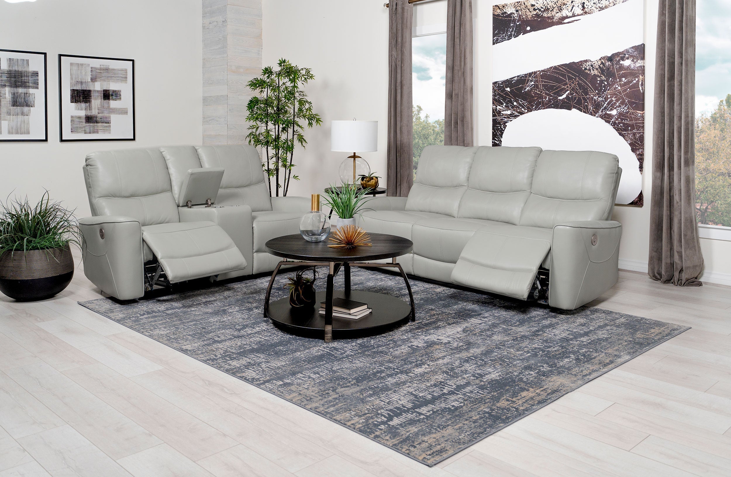 Greenfield  Power Reclining Sofa Set Dove Grey