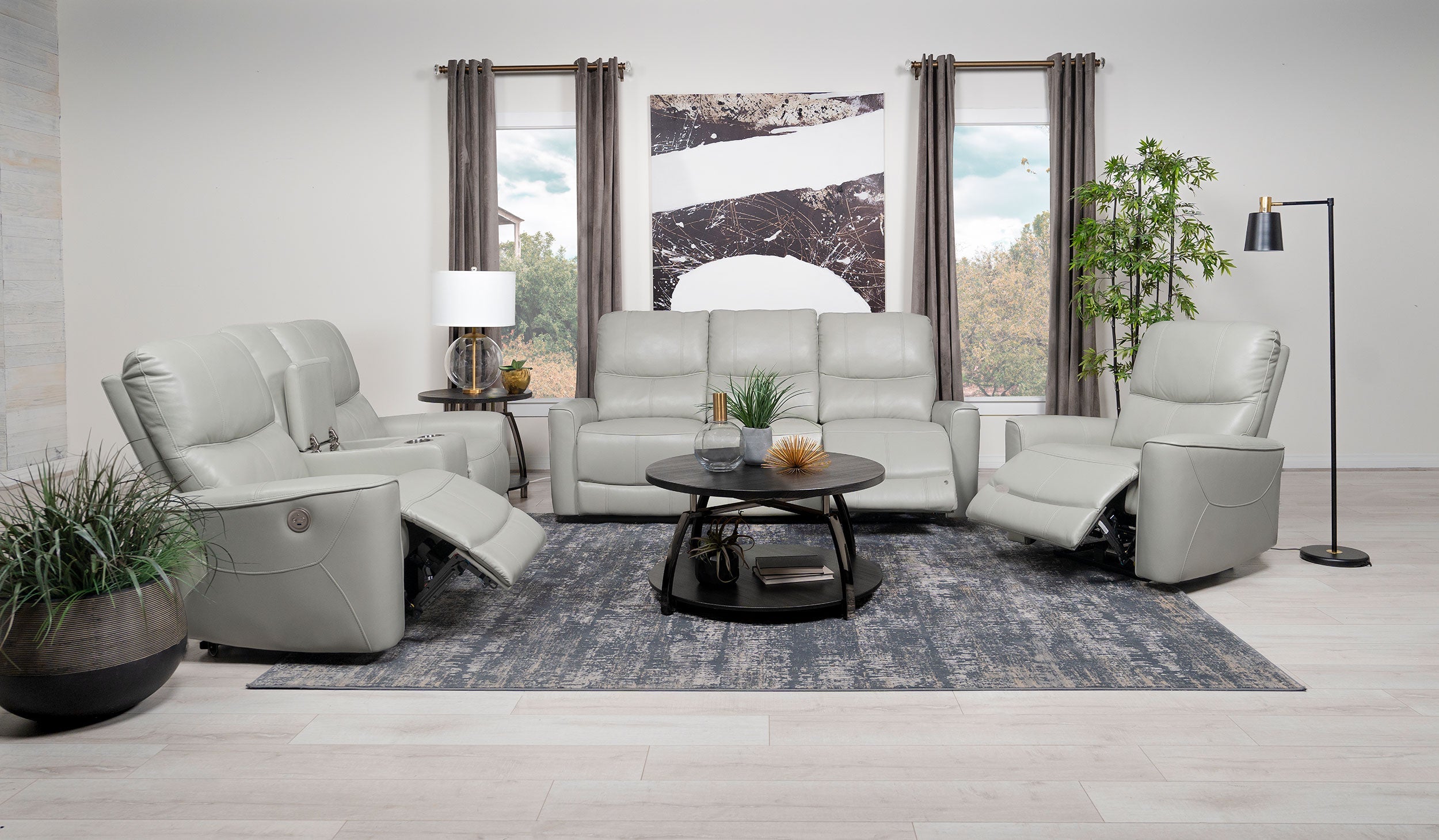 Greenfield  Power Reclining Sofa Set Dove Grey
