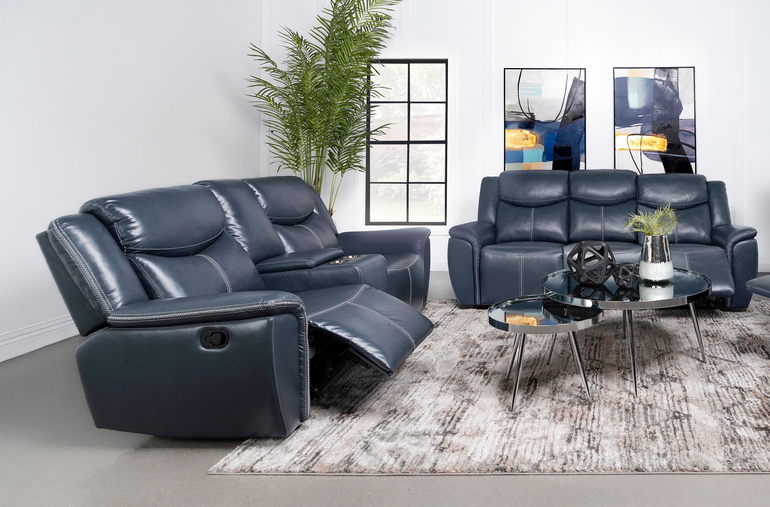 Sloane  Upholstered Reclining Sofa Set Blue