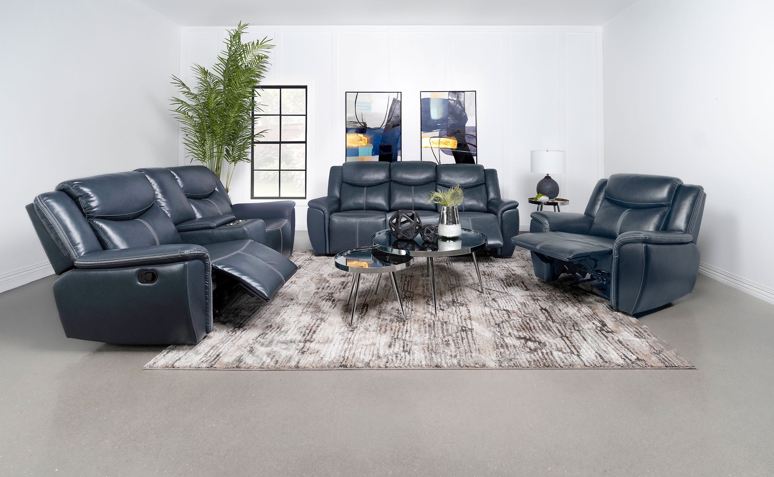 Sloane  Upholstered Reclining Sofa Set Blue