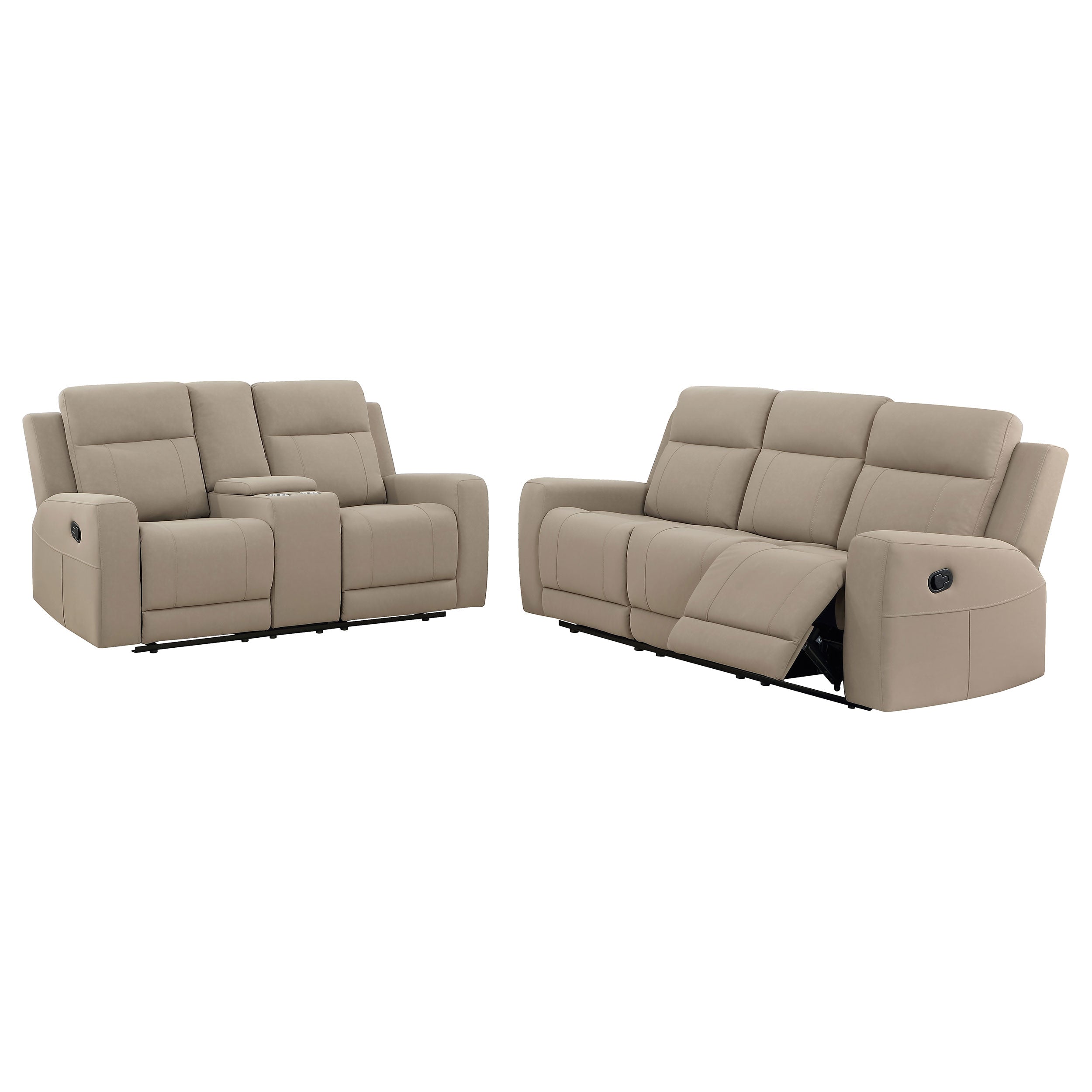 Brentwood Upholstered Reclining Sofa and Loveseat Set, Taupe