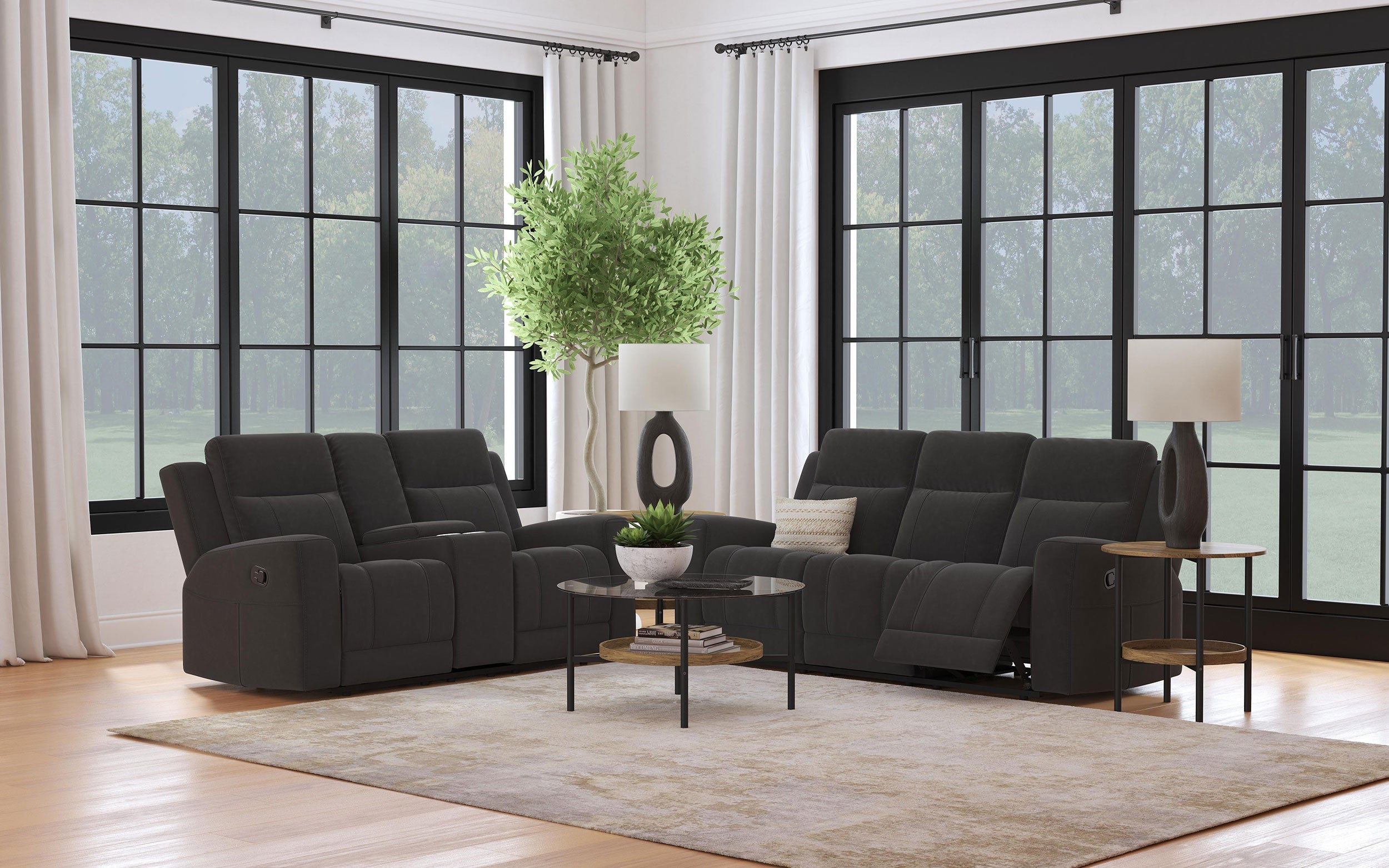 Brentwood  Upholstered Reclining Sofa Set Charcoal