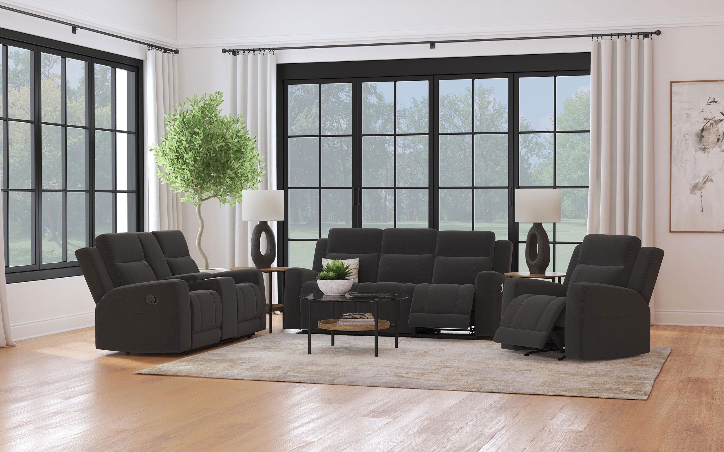 Brentwood  Upholstered Reclining Sofa Set Charcoal