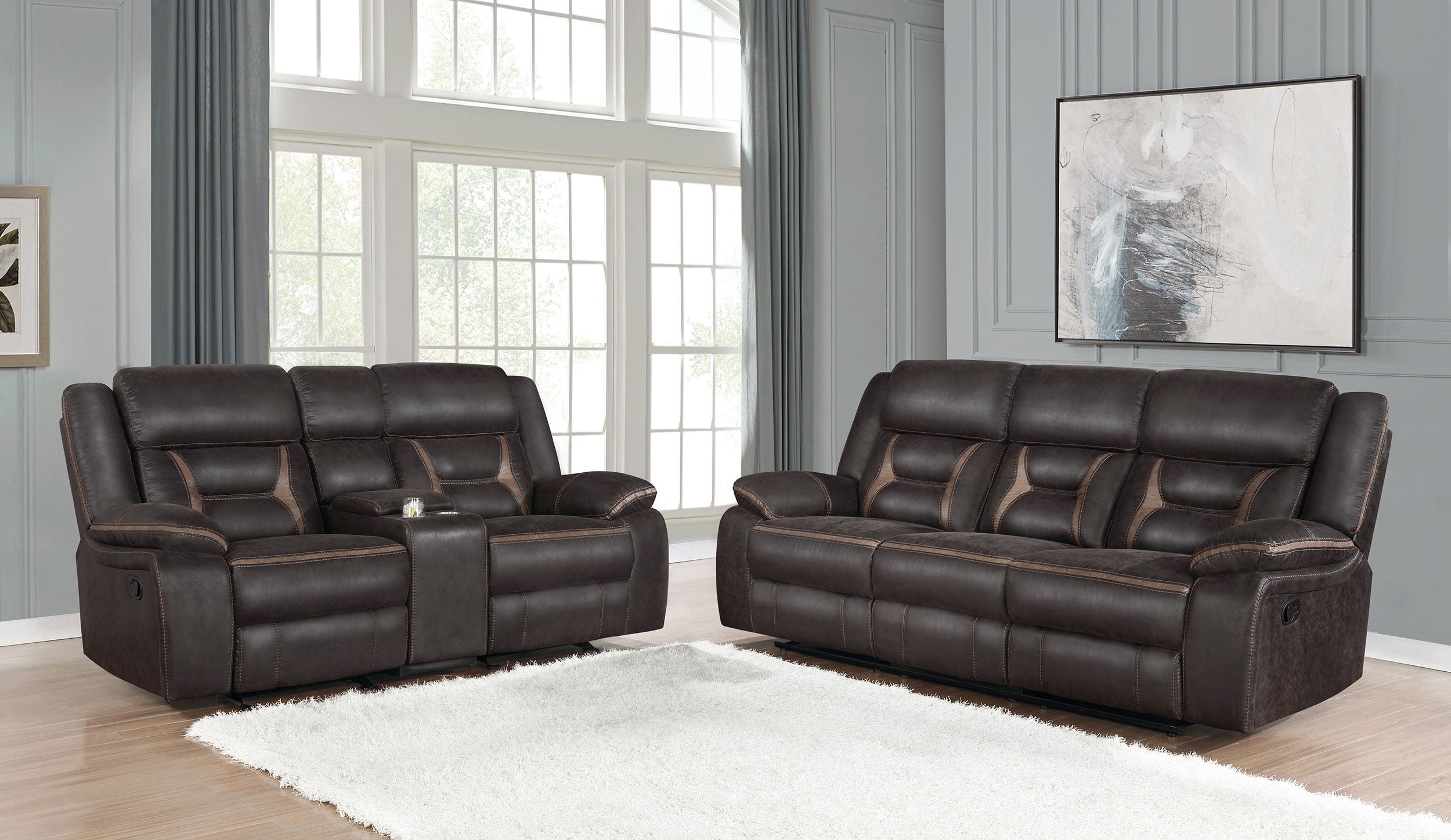 Greer  Upholstered Reclining Sofa Set Brown