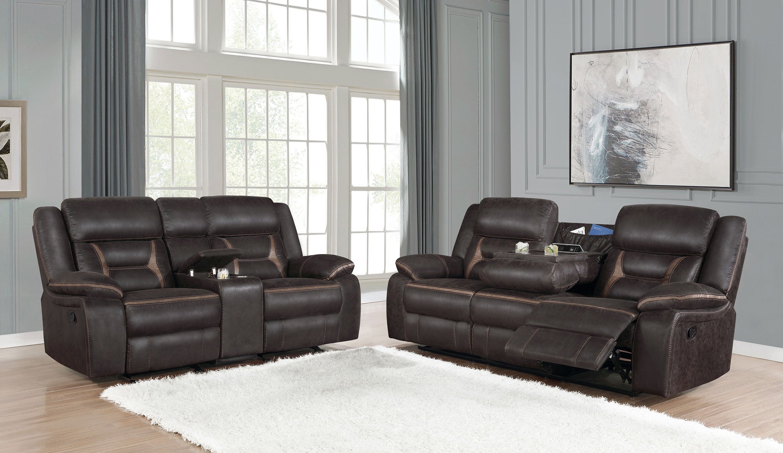 Greer  Upholstered Reclining Sofa Set Brown