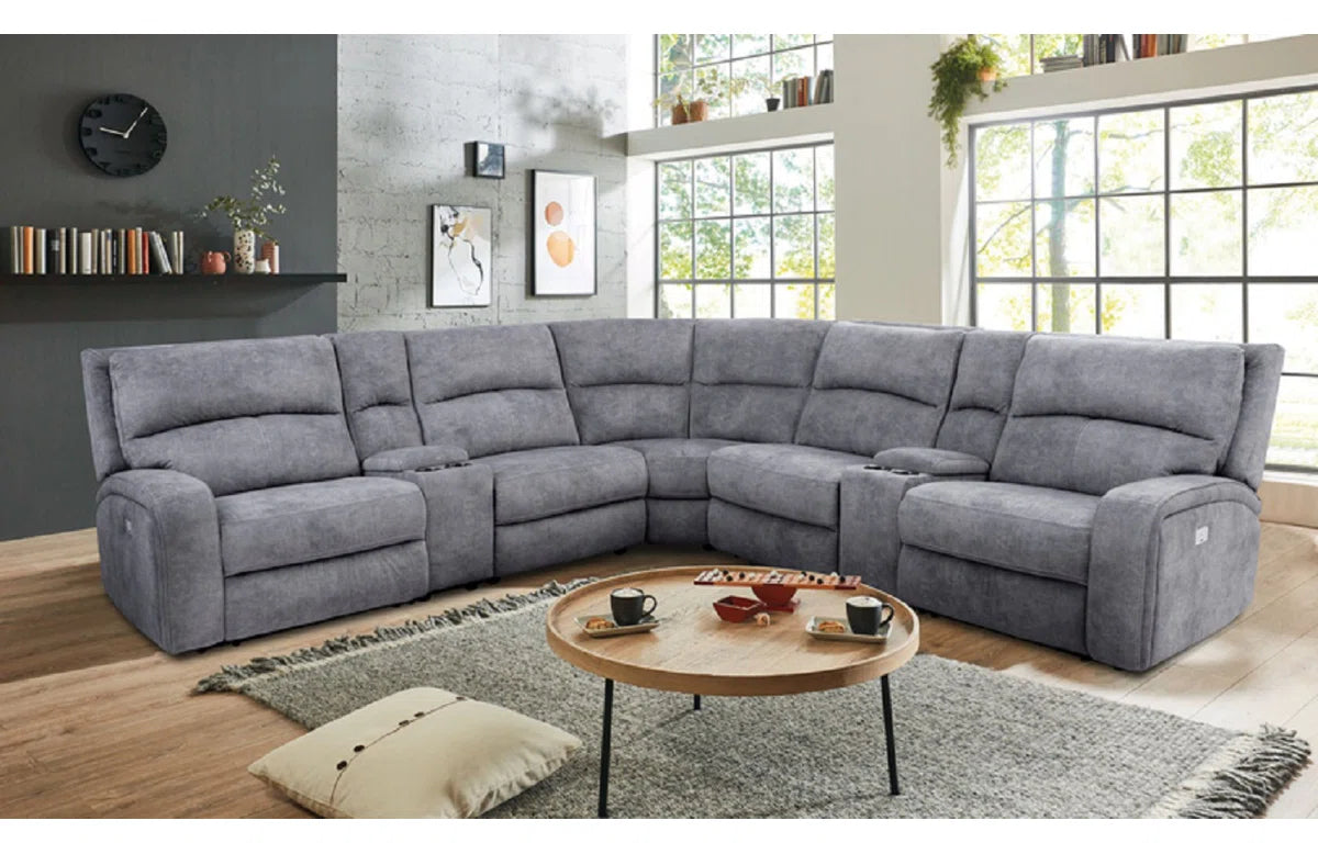 Dimples Pebble Modular Reclining Sectional Sofa with adjustable headrests (3 reclining seats)