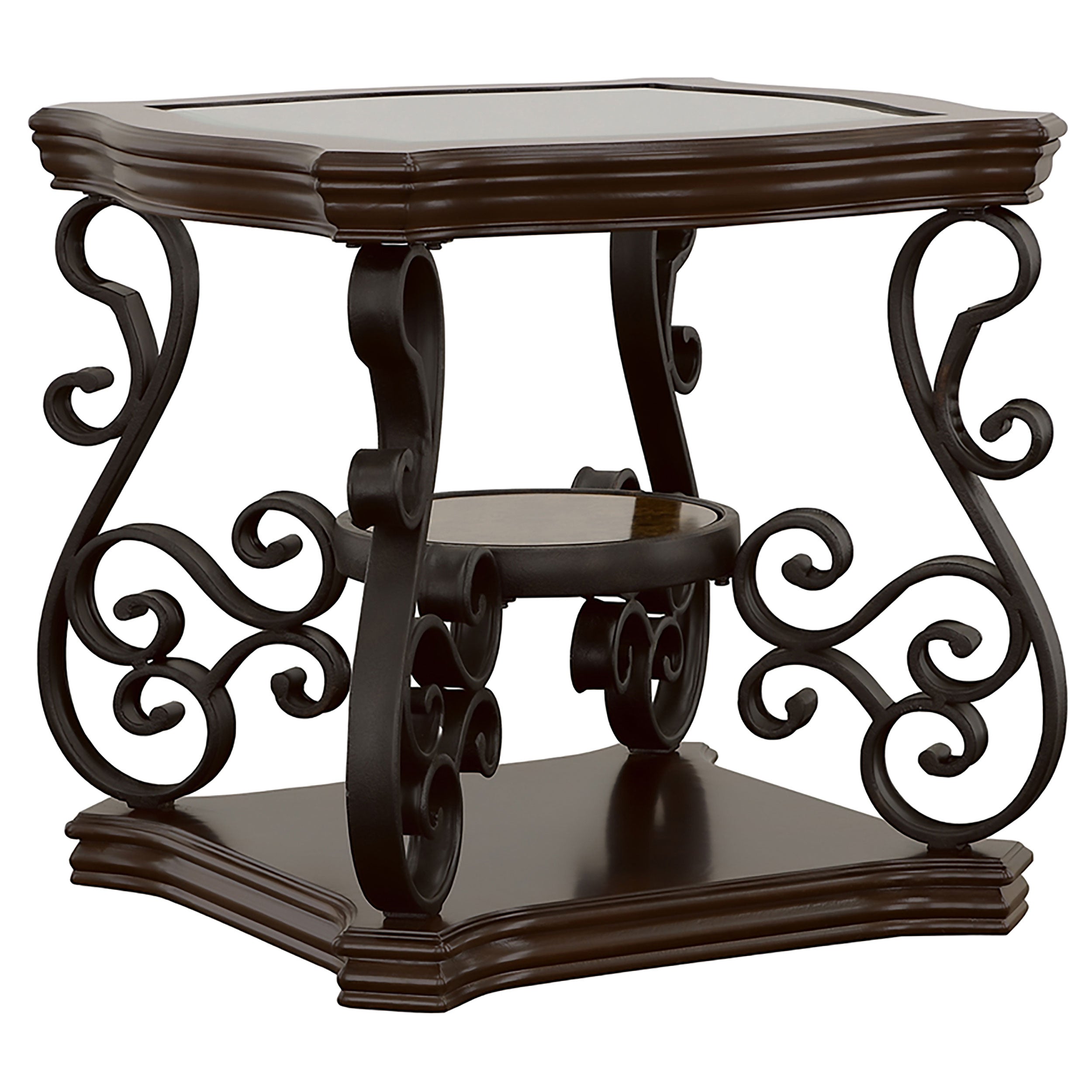 Laney Glass Top Coffee and End Table Set Dark Merlot