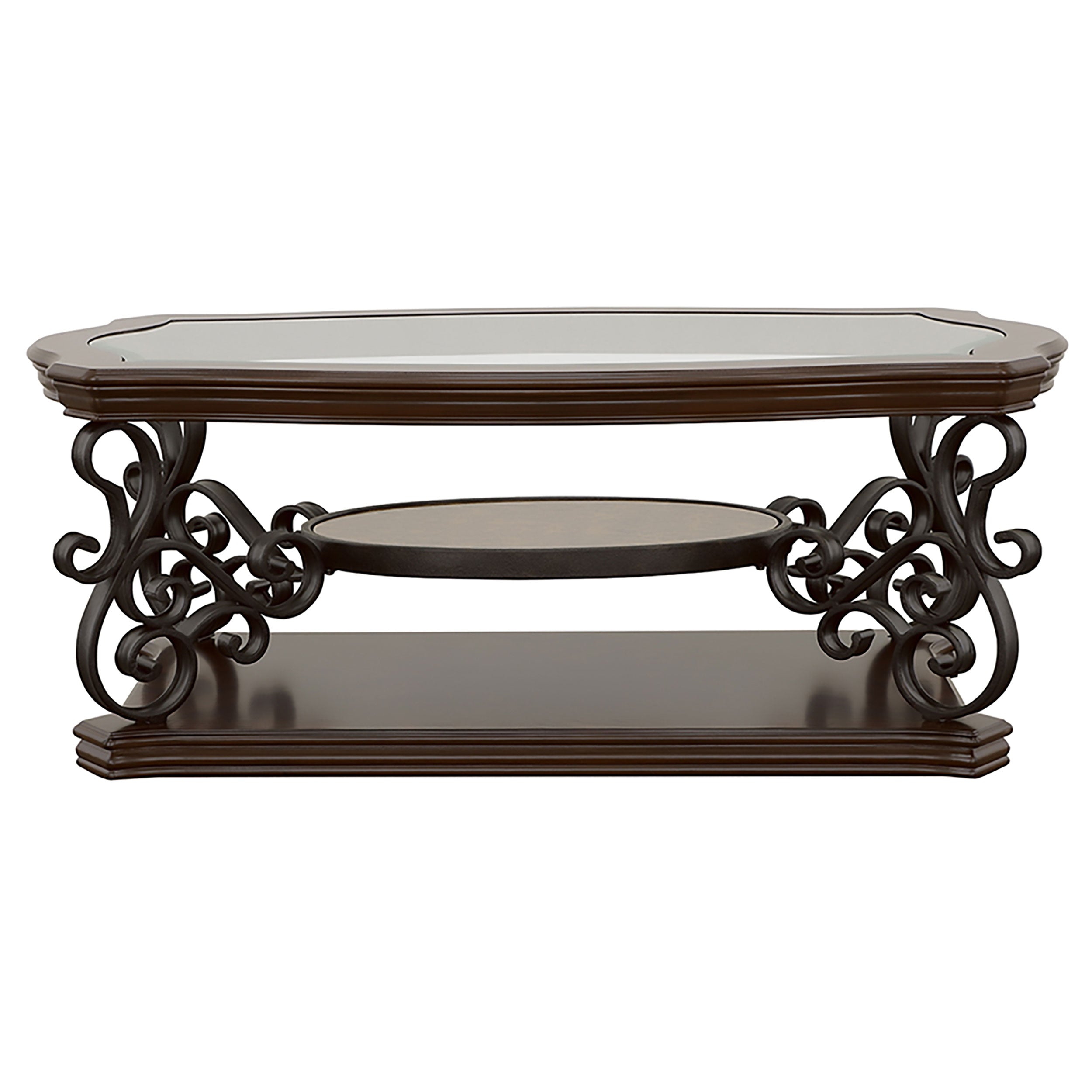 Laney Glass Top Coffee and End Table Set Dark Merlot