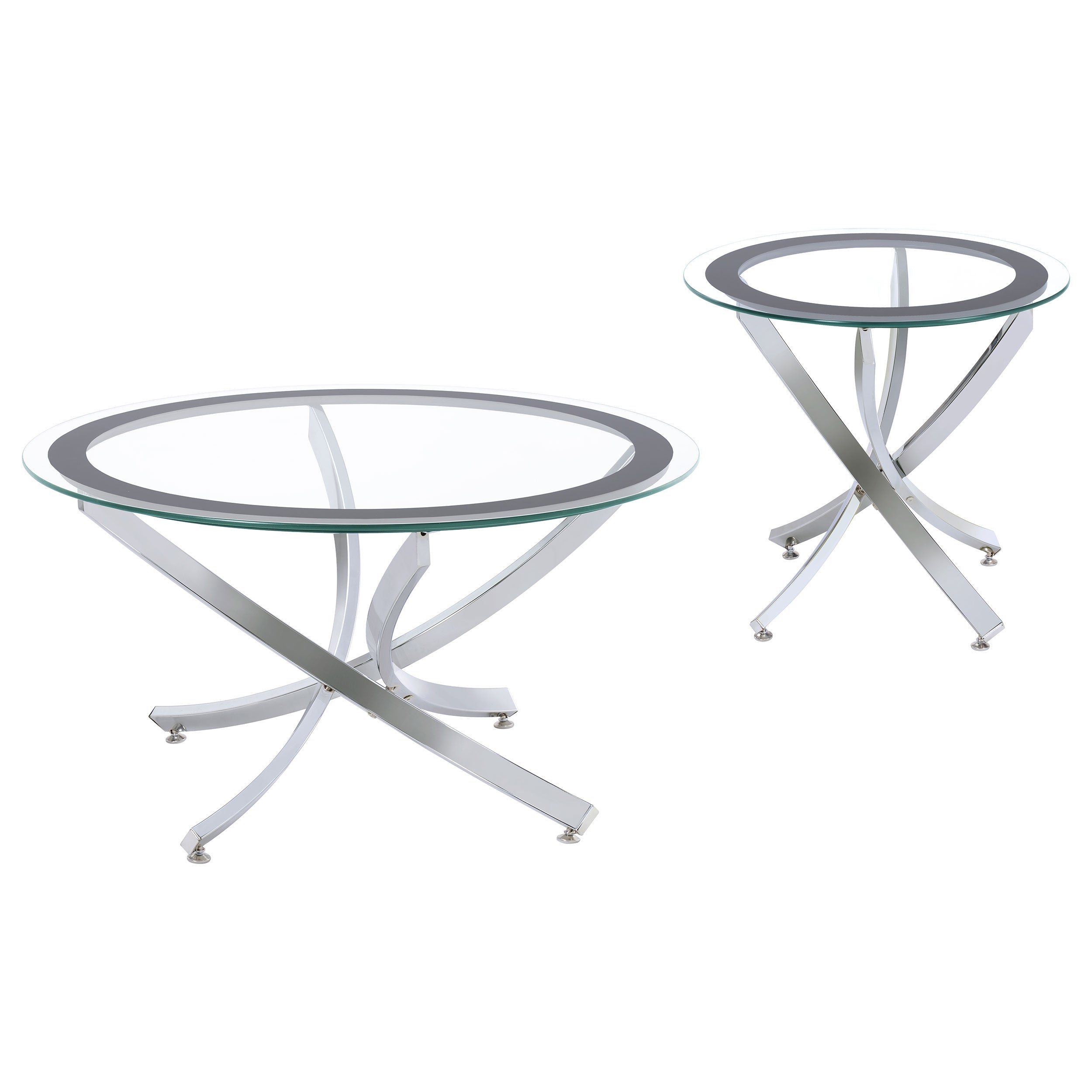 Brooke Round Coffee and End Table Set Chrome