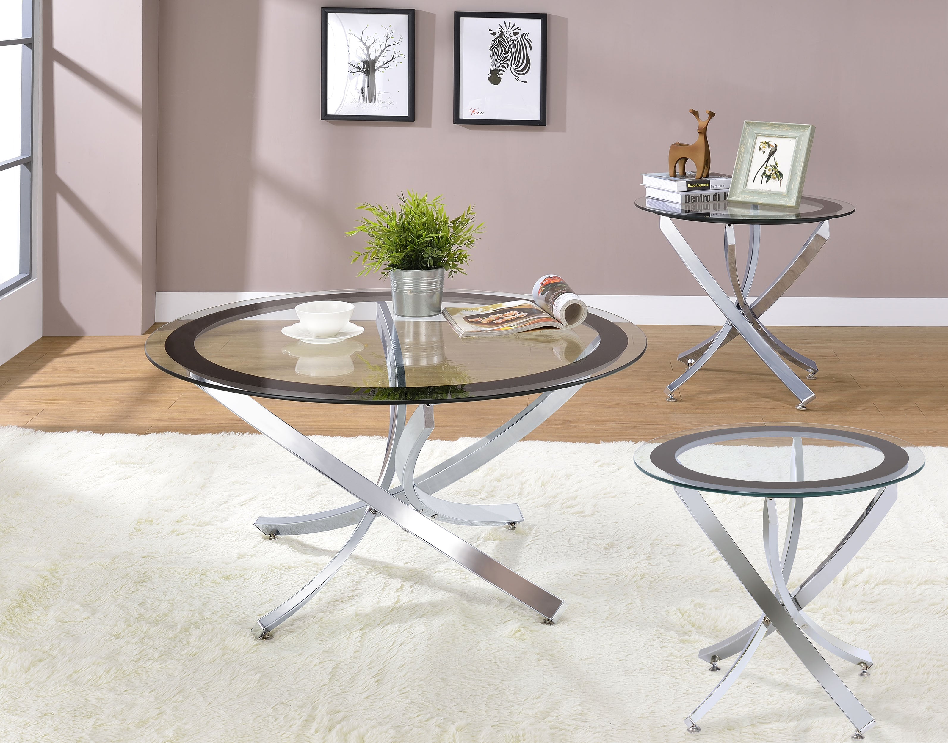 Brooke Round Coffee and End Table Set Chrome