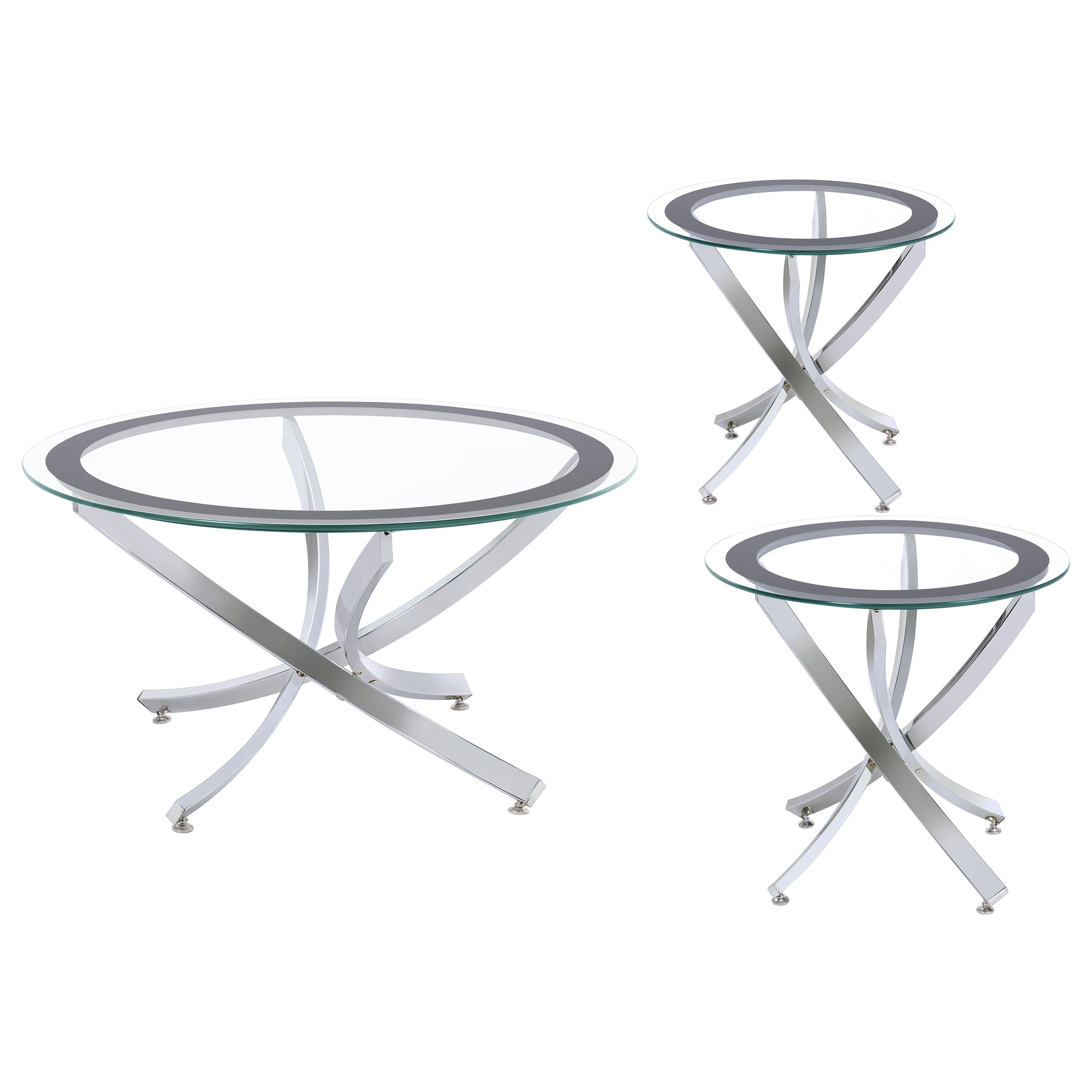 Brooke Round Coffee and End Table Set Chrome
