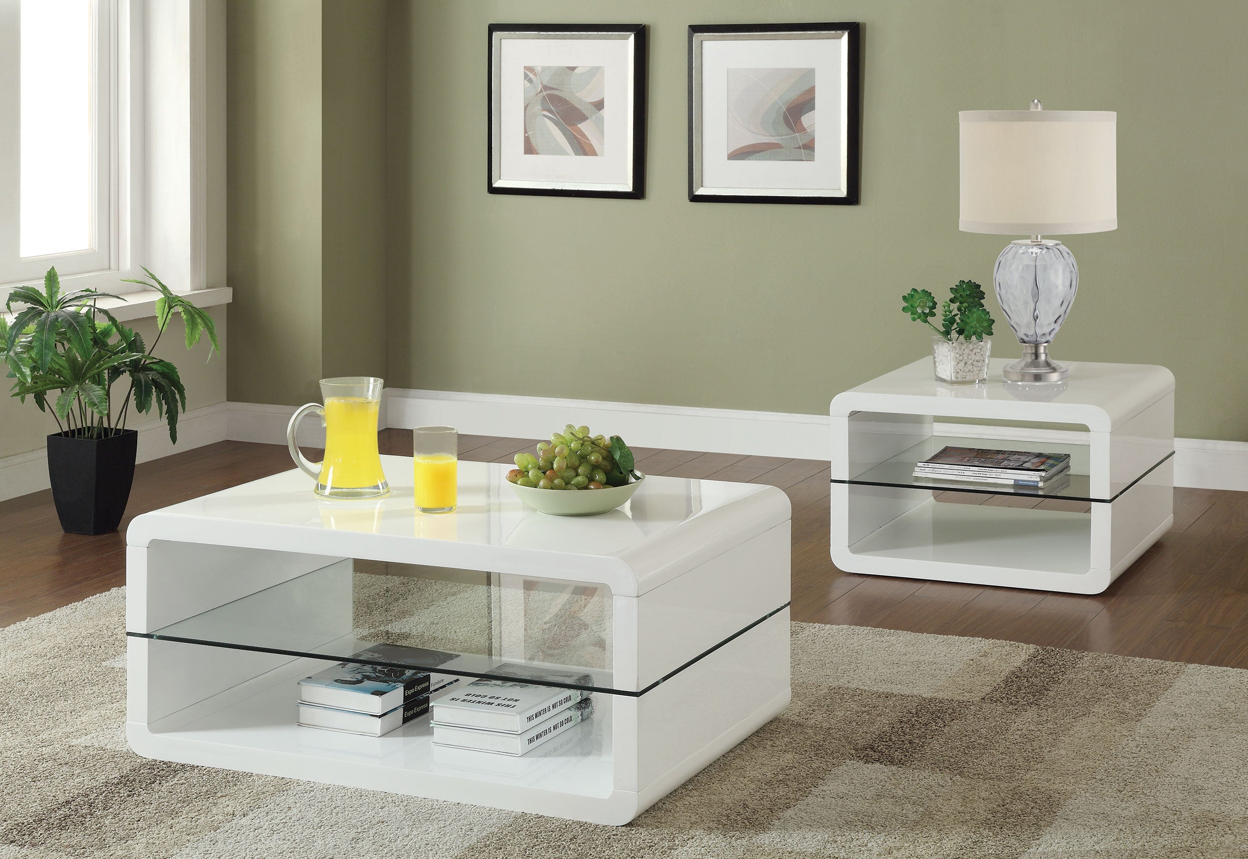 Elana Coffee and End Table Set White High Gloss