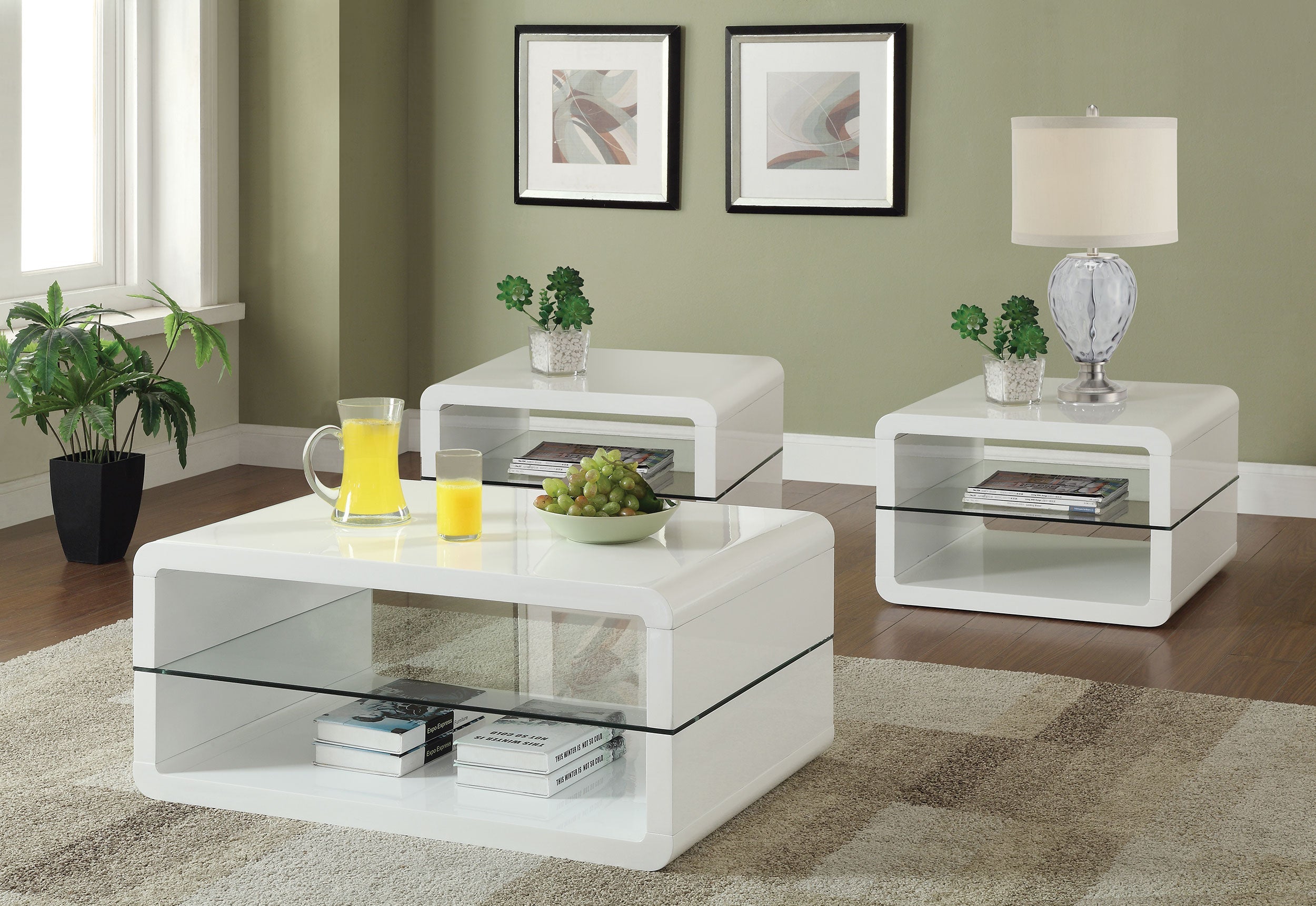 Elana Coffee and End Table Set White High Gloss