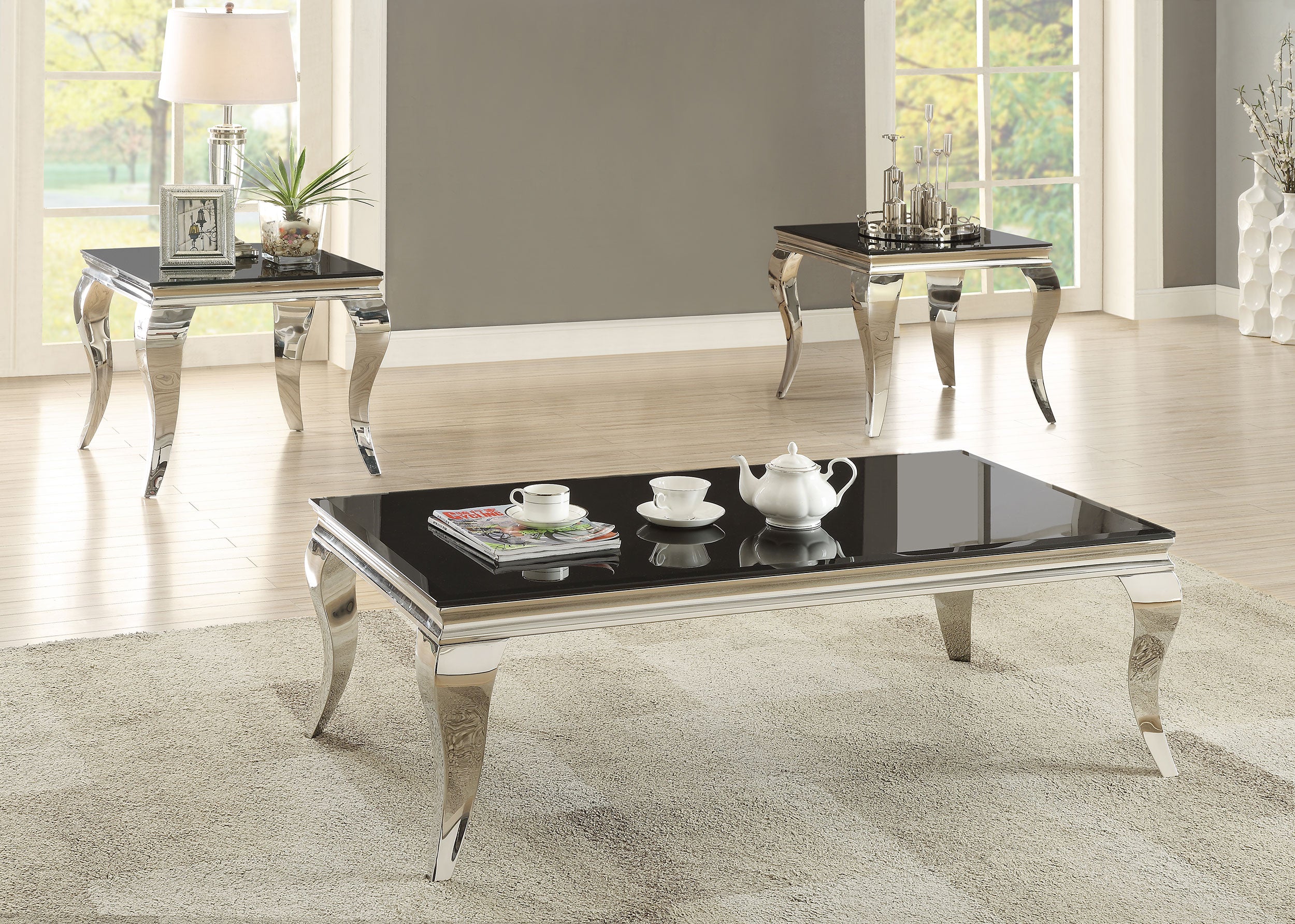 Carone Glass Top Coffee and End Table Set