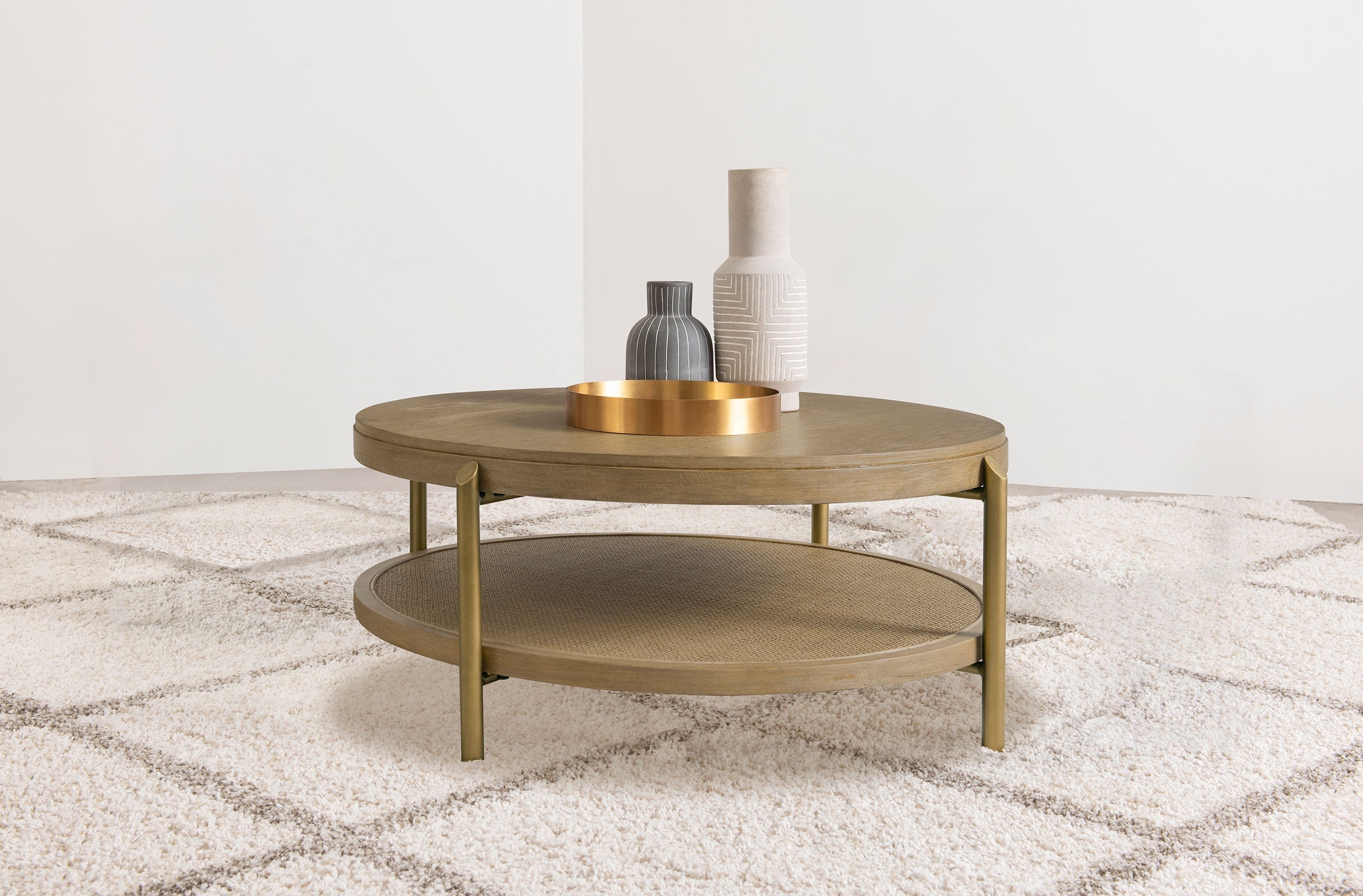 Arini Round Coffee Table With Storage Shelf