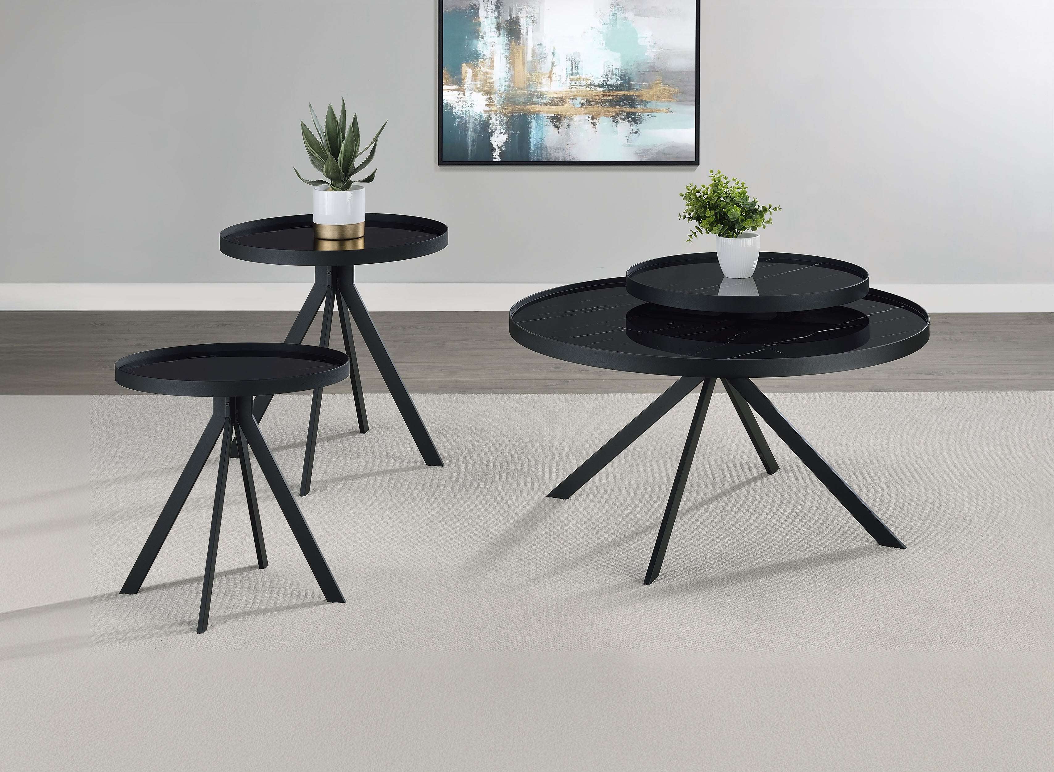 Briggs Round Coffee and End Table Set Black