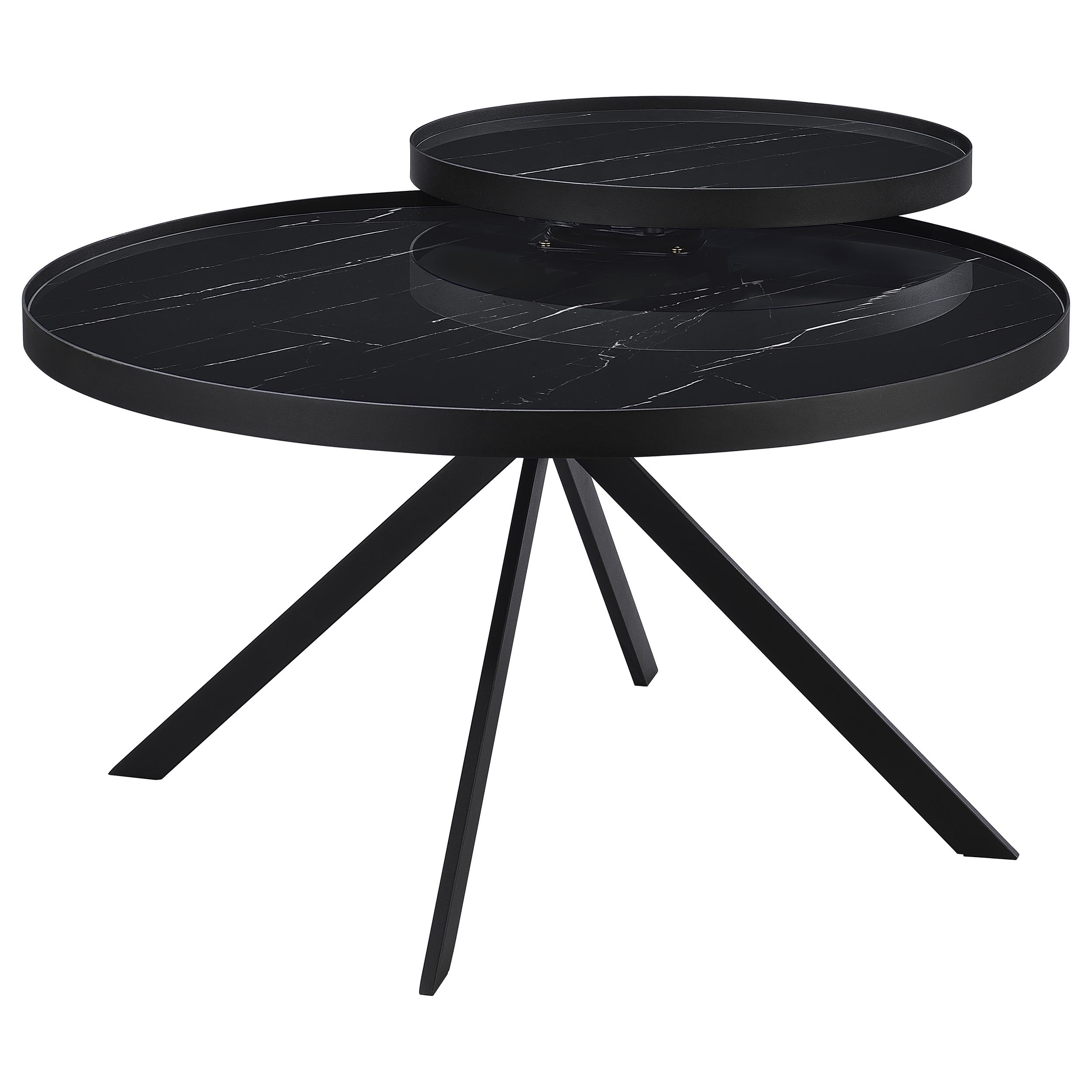 Briggs Round Marble Printed Glass Top Coffee Table Black