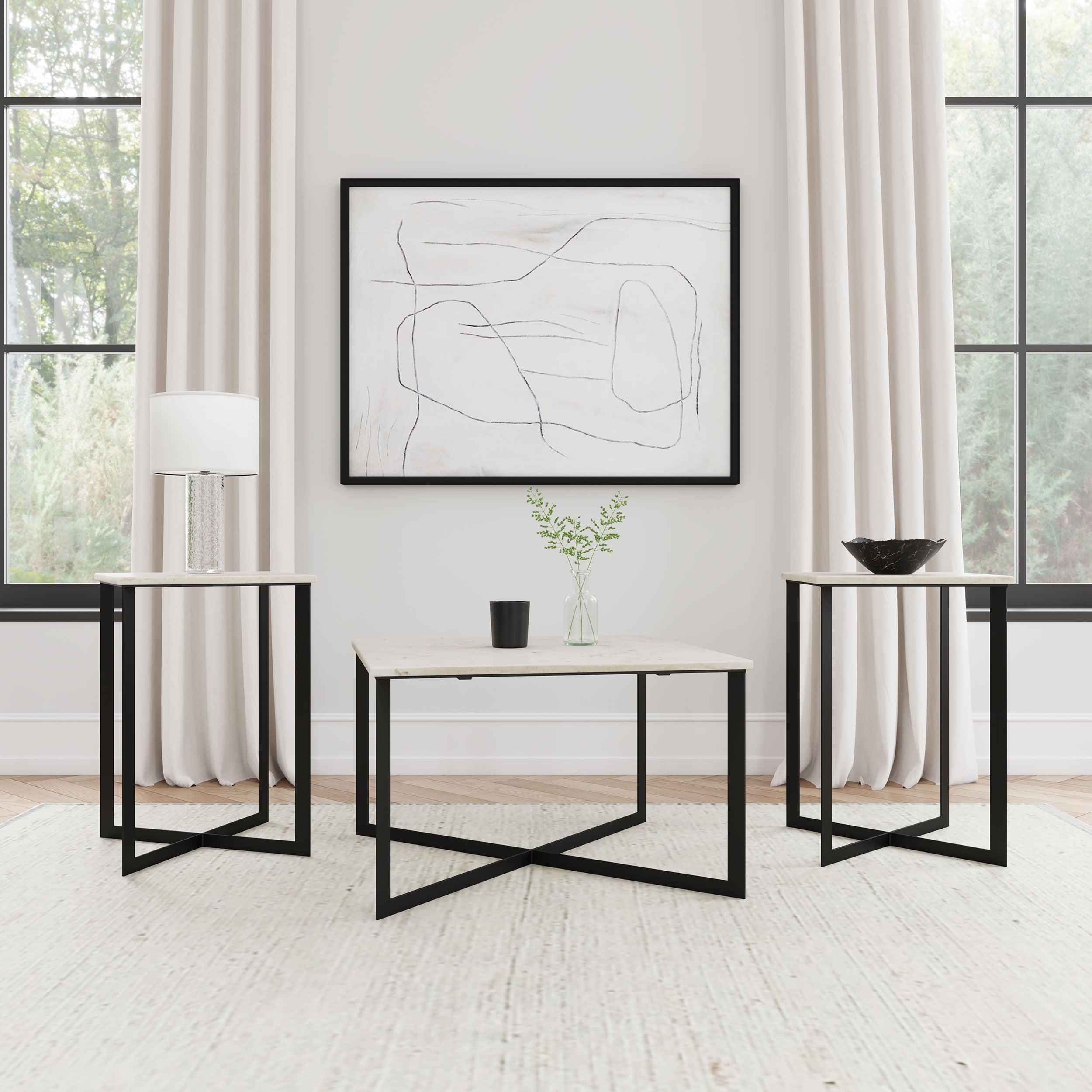 Tobin Marble Top Coffee and End Table Set White
