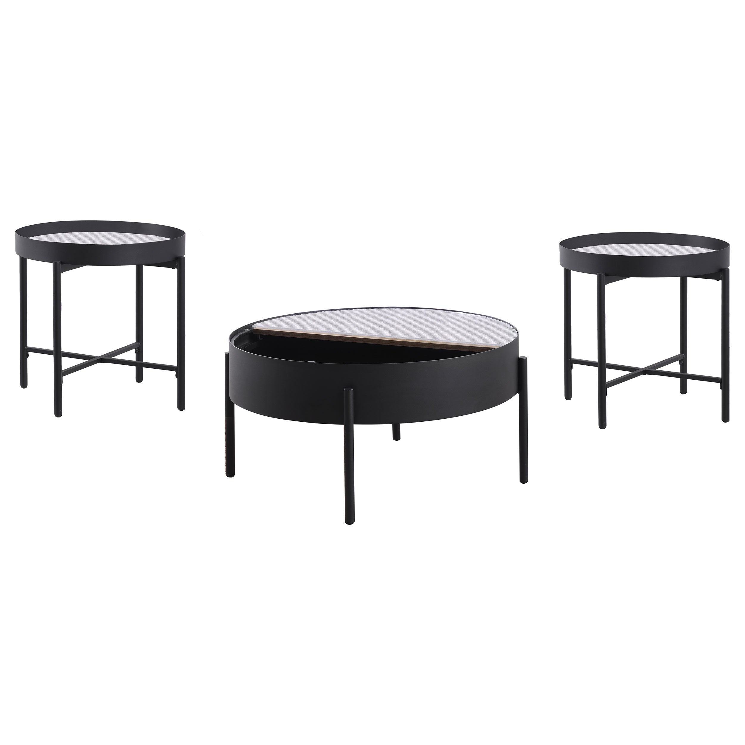 Ozella Round Coffee and End Table Set Sandy Black