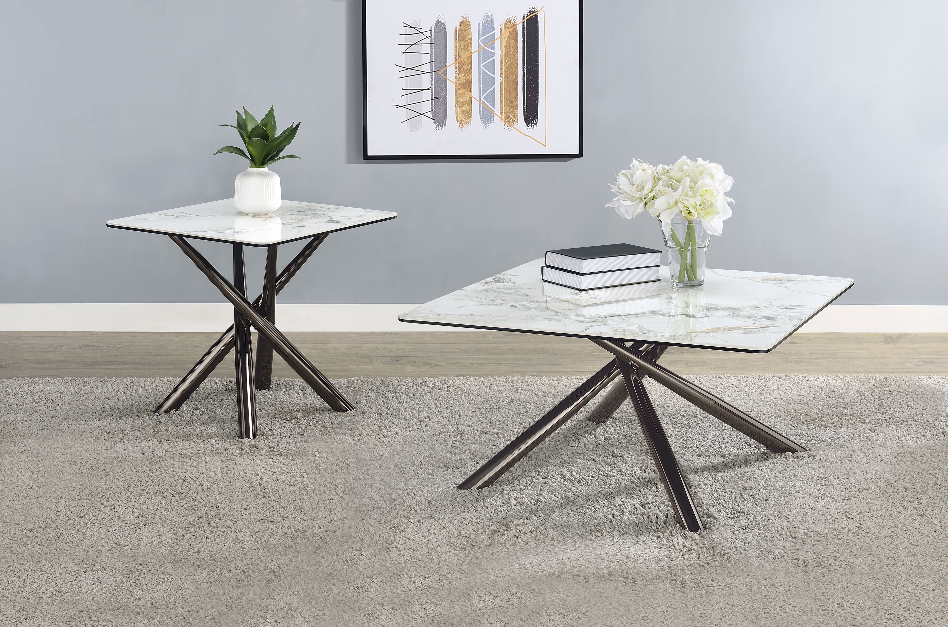Carvell Square Coffee and End Table Set Mirage White