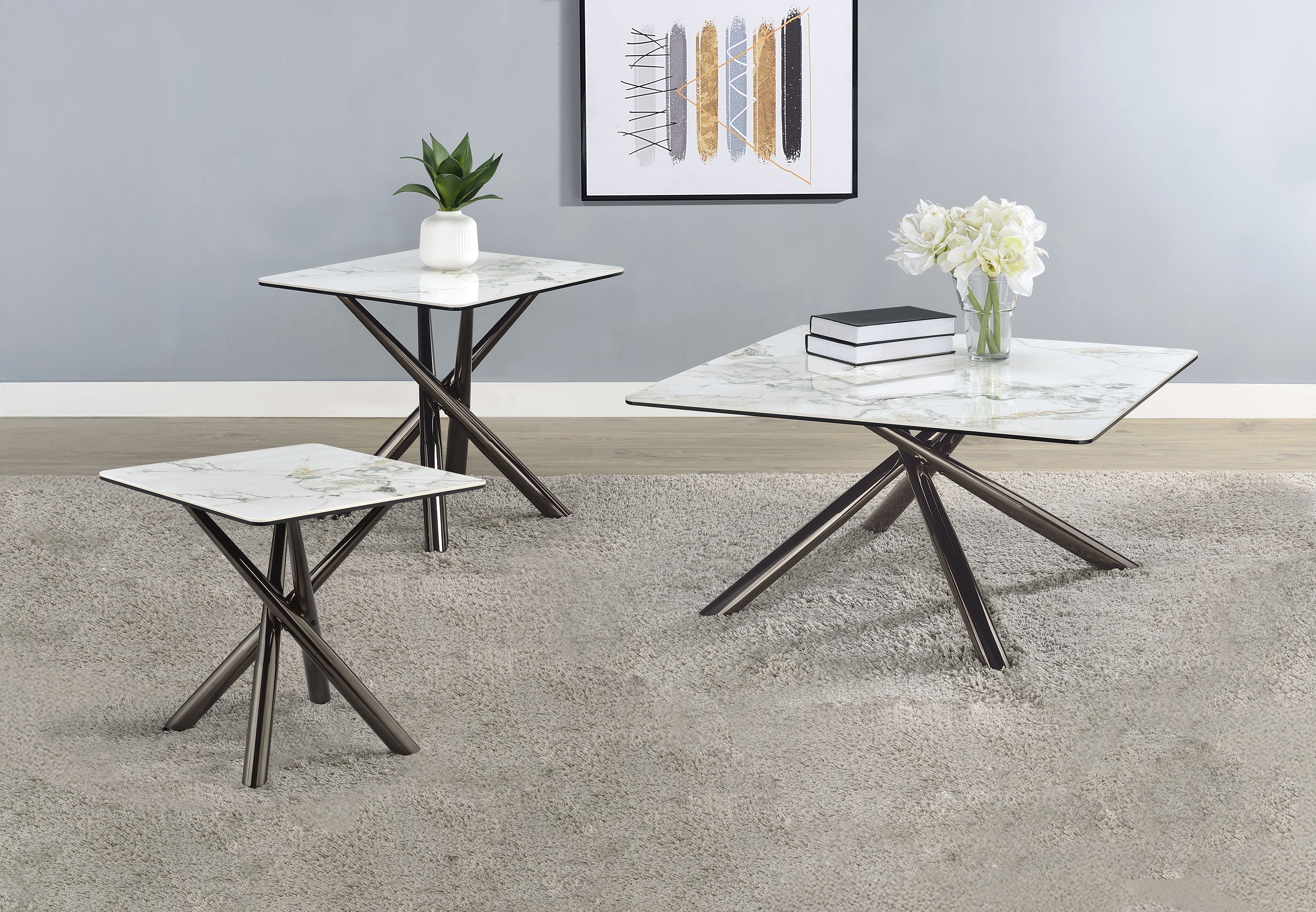 Carvell Square Coffee and End Table Set Mirage White