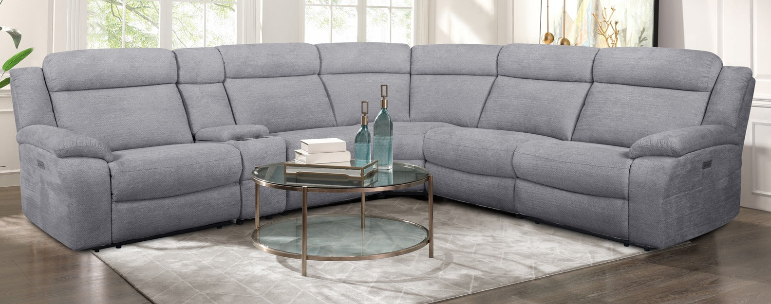 Lucy Dove 6-Piece Modular Power Reclining Sectional, Gray Fabric