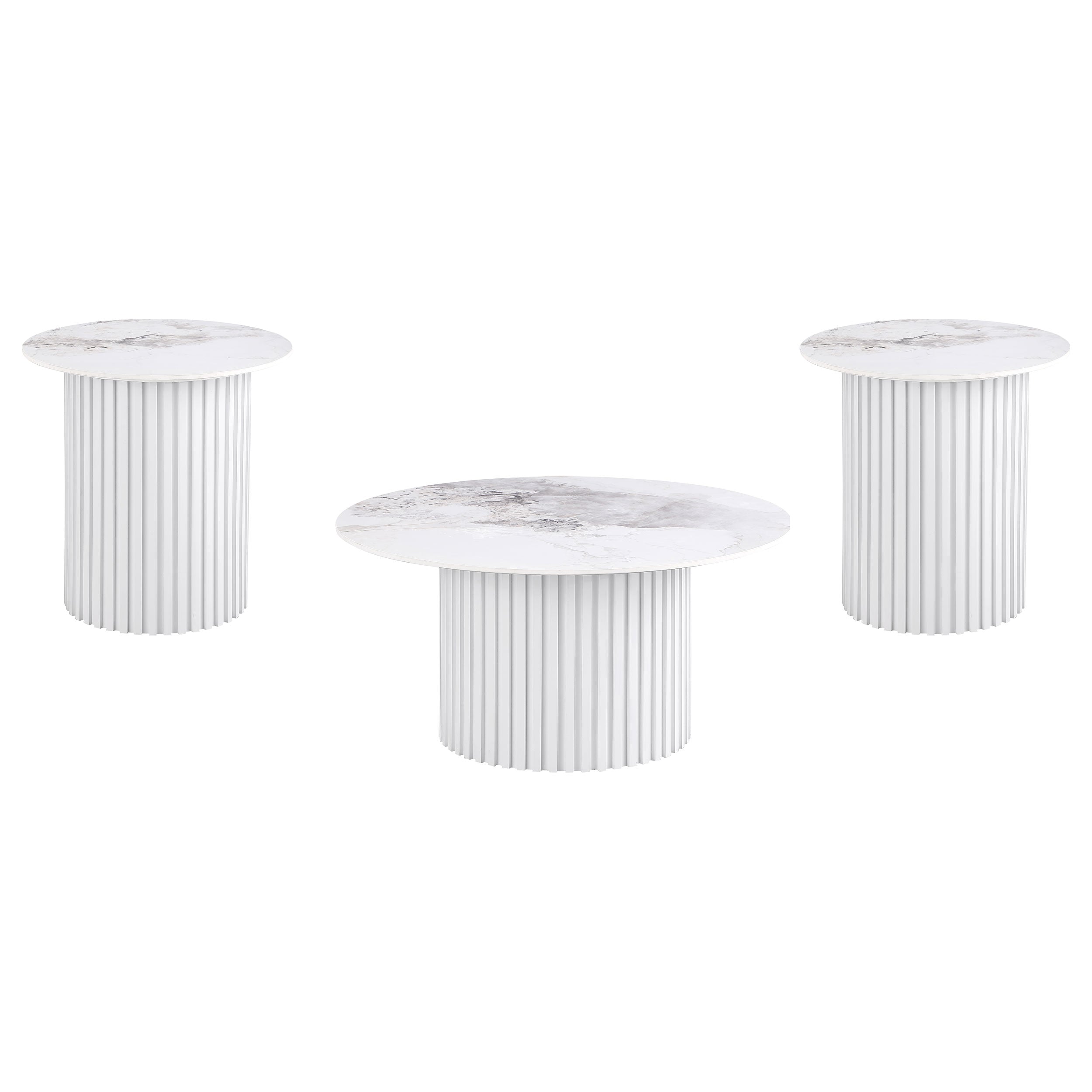 Rowena Coffee and End Table Set White Faux Marble