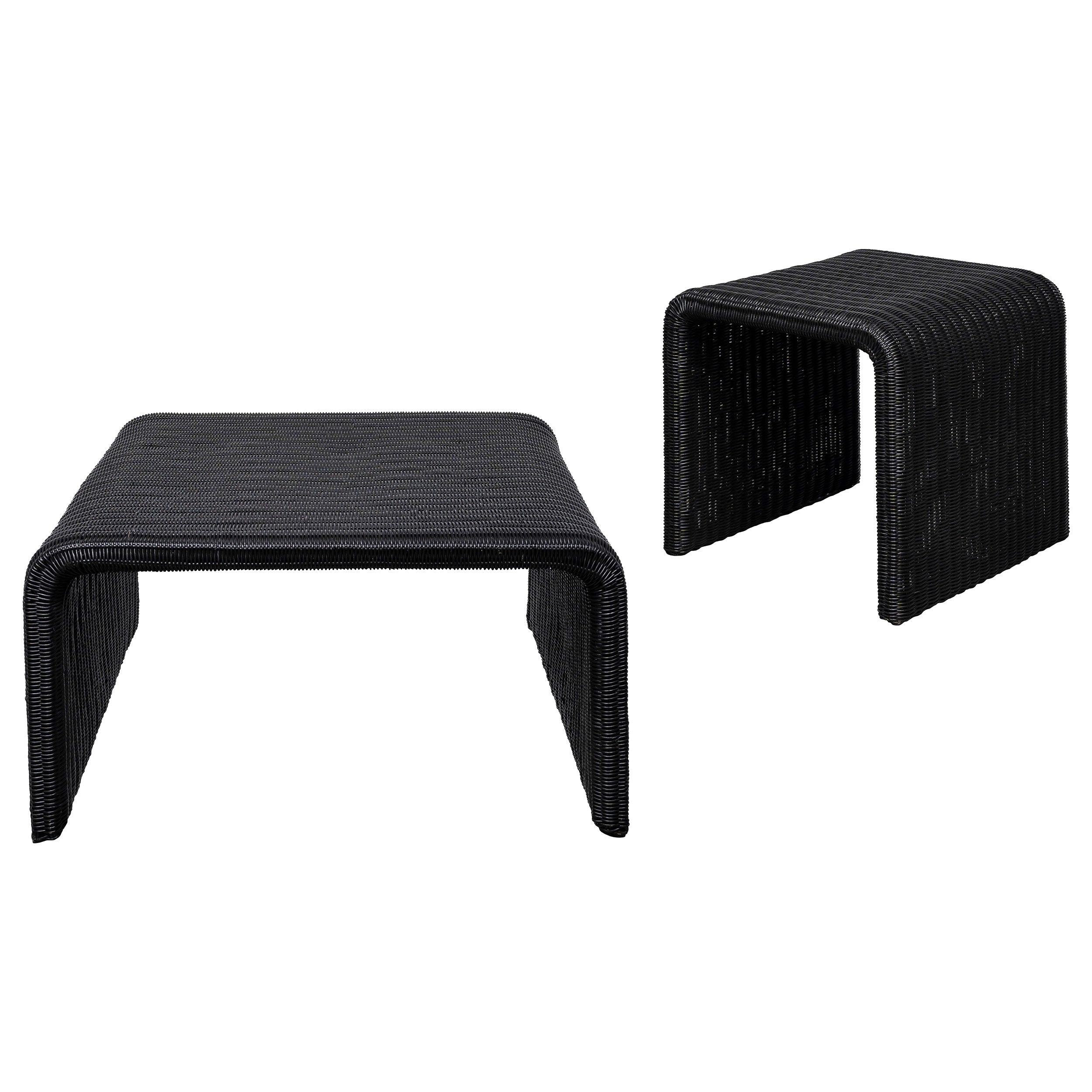 Cahya Rattan Coffee and End Table Set Black
