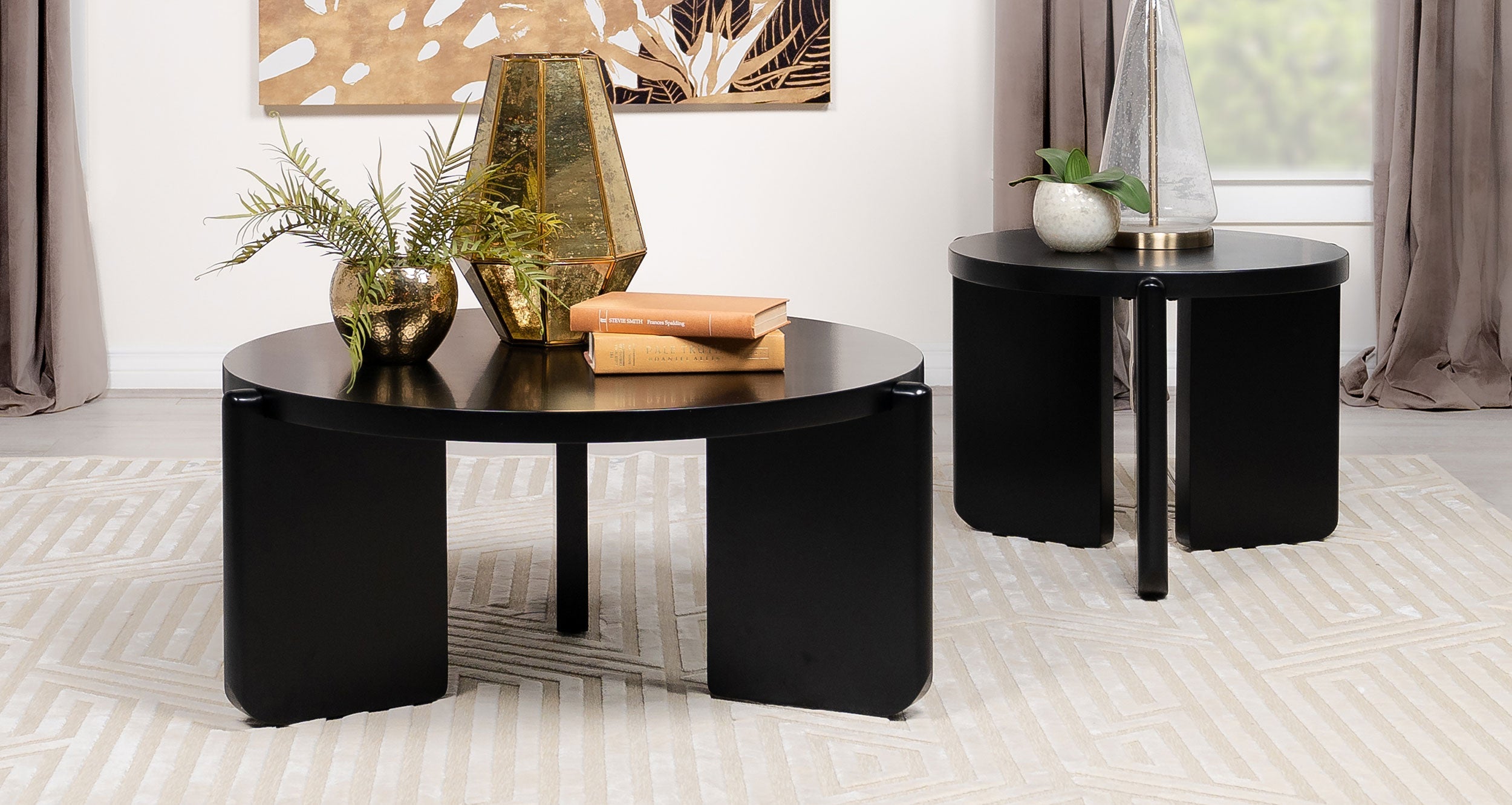 Cordova Solid Wood Coffee and End Table Set Black