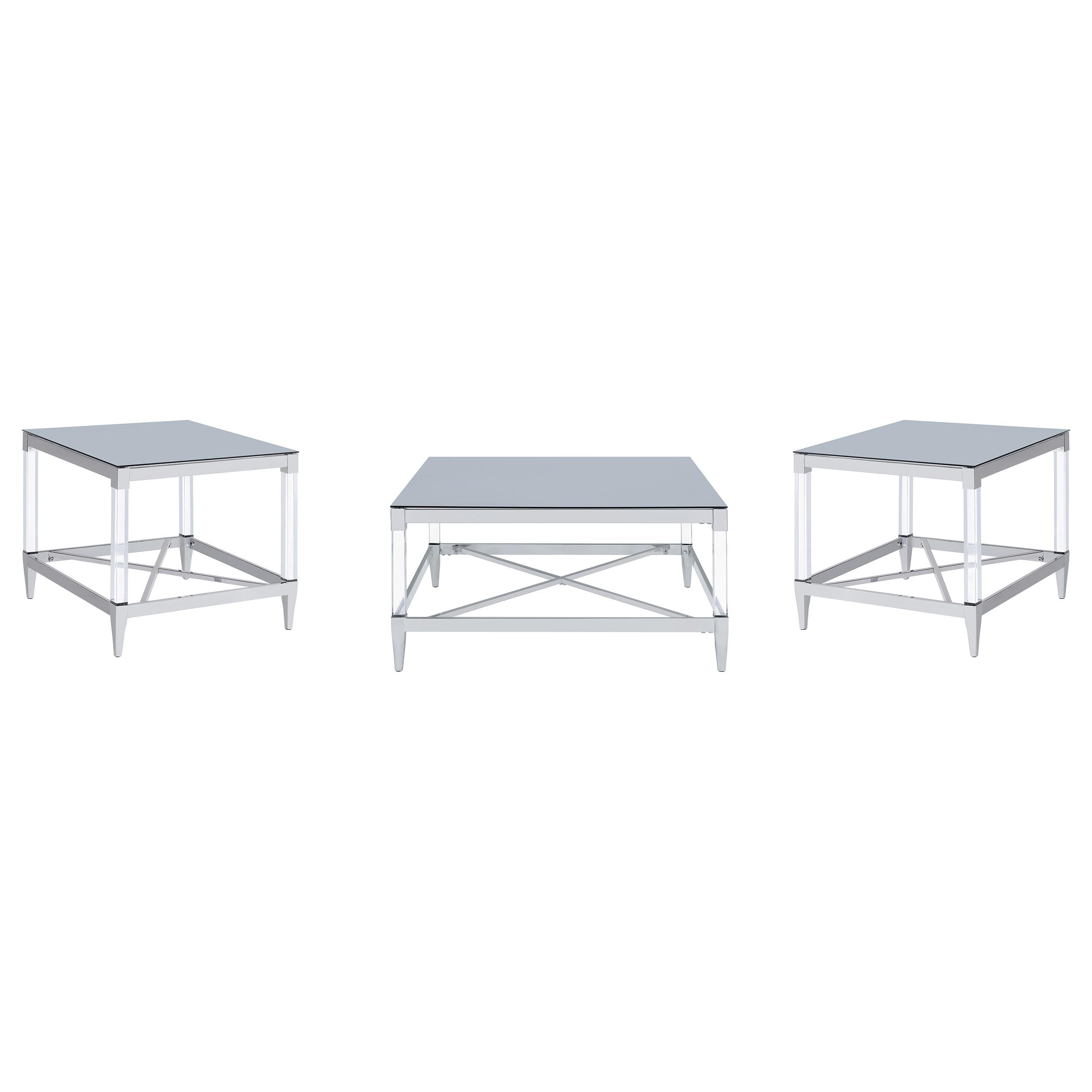 Lindley Square Coffee and End Table Set Chrome