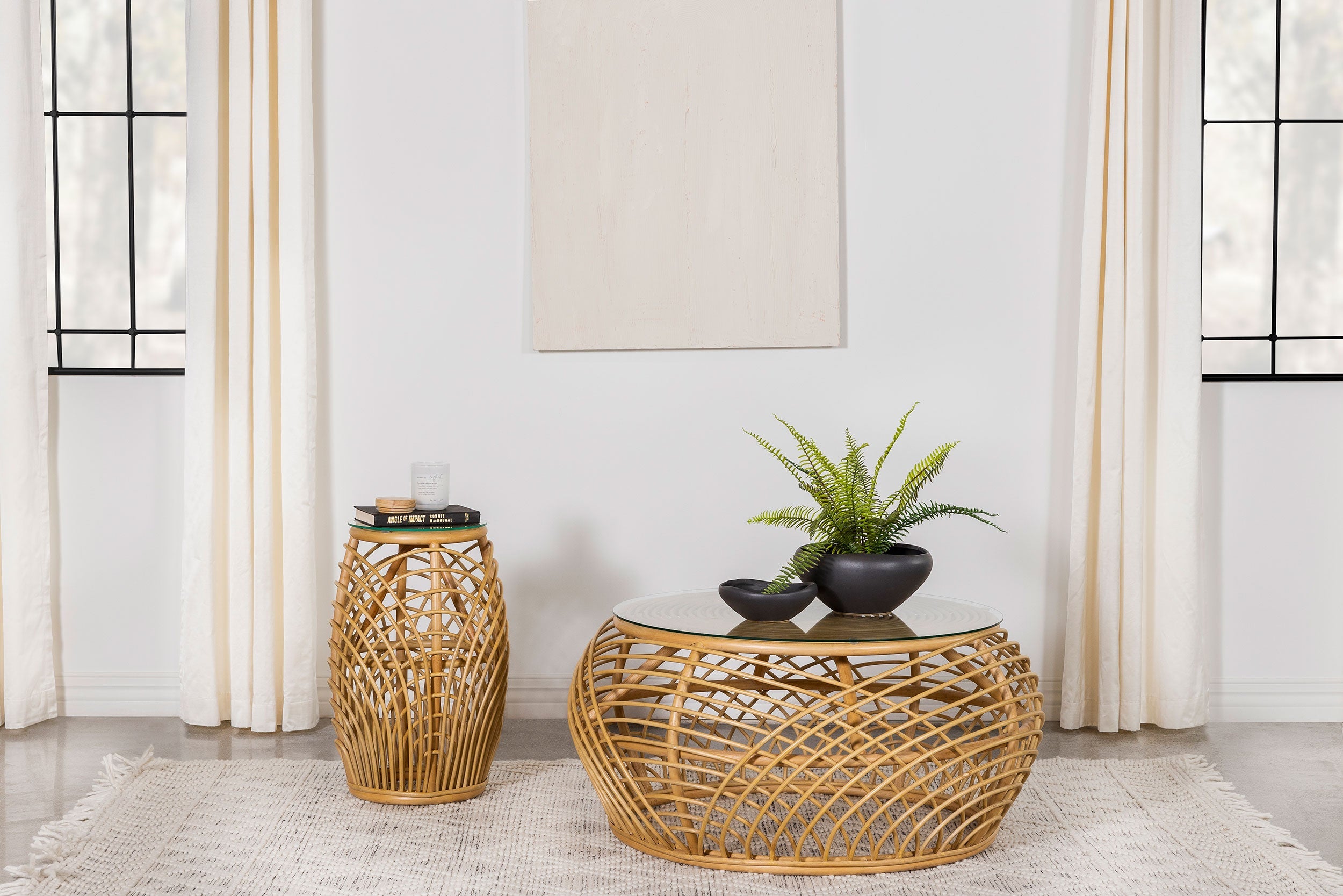 Dahlia Round Rattan Coffee and End Table Set Natural