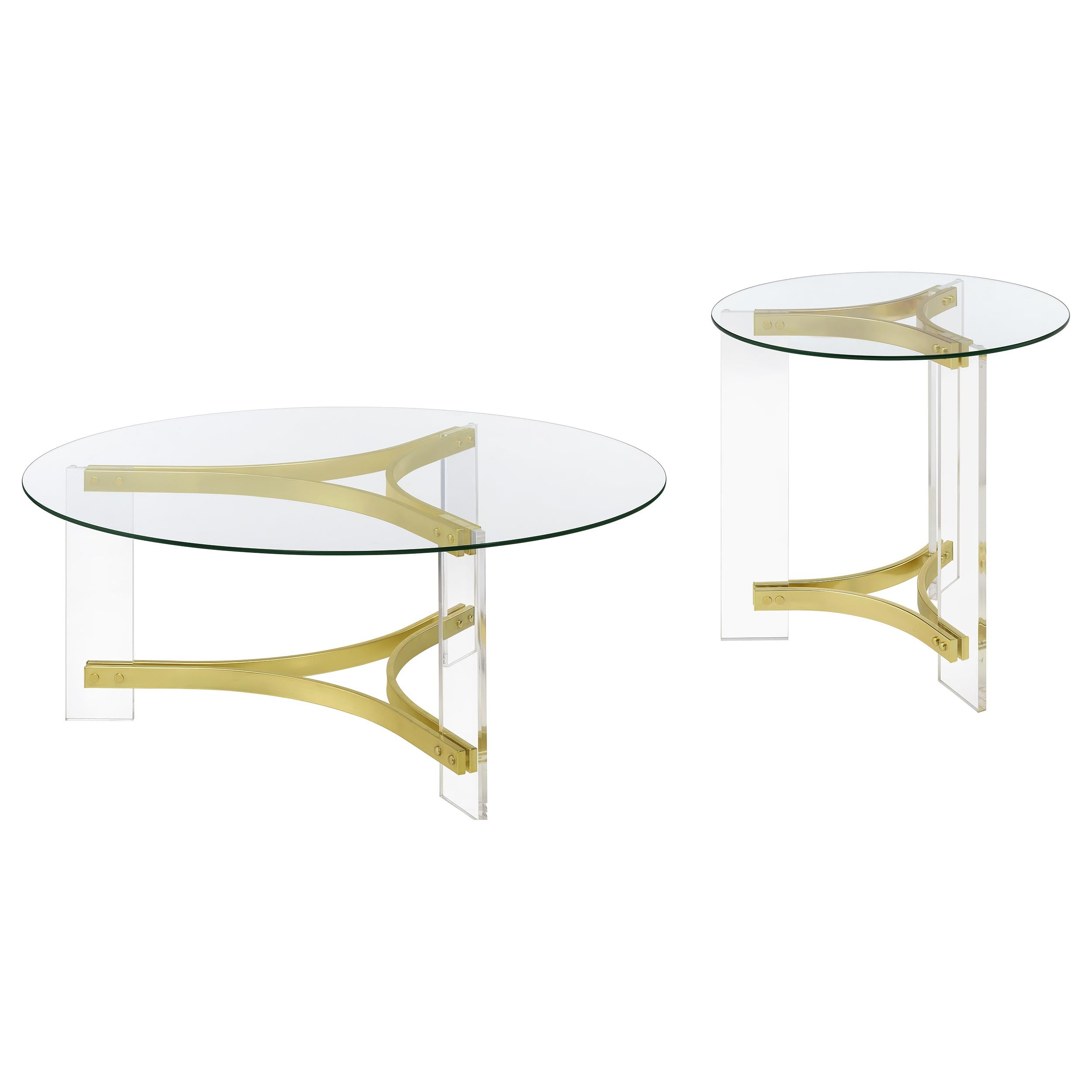 Janessa Acrylic Coffee and End Table Set Matte Brass