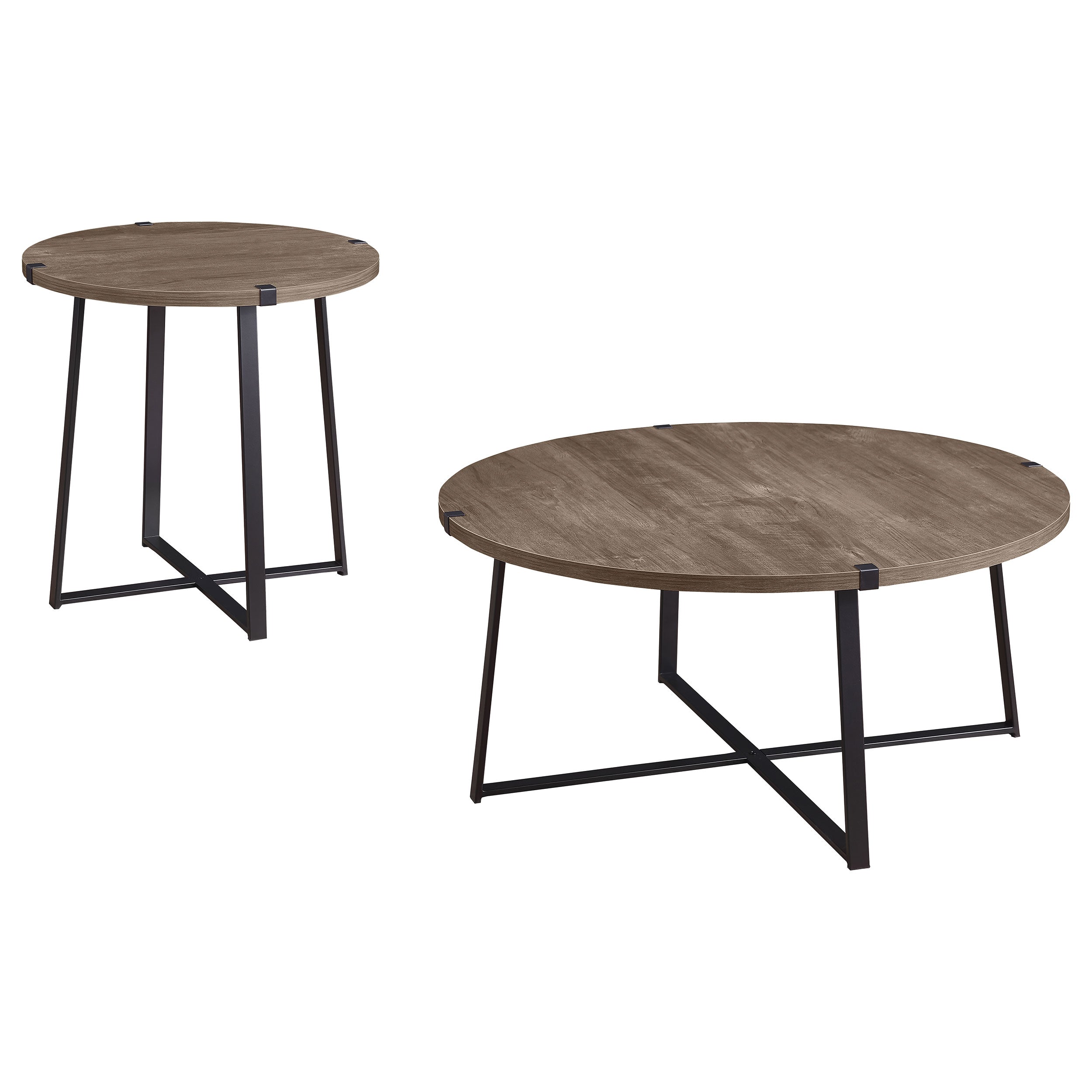Marcus Round Coffee and End Table Set Light Brown