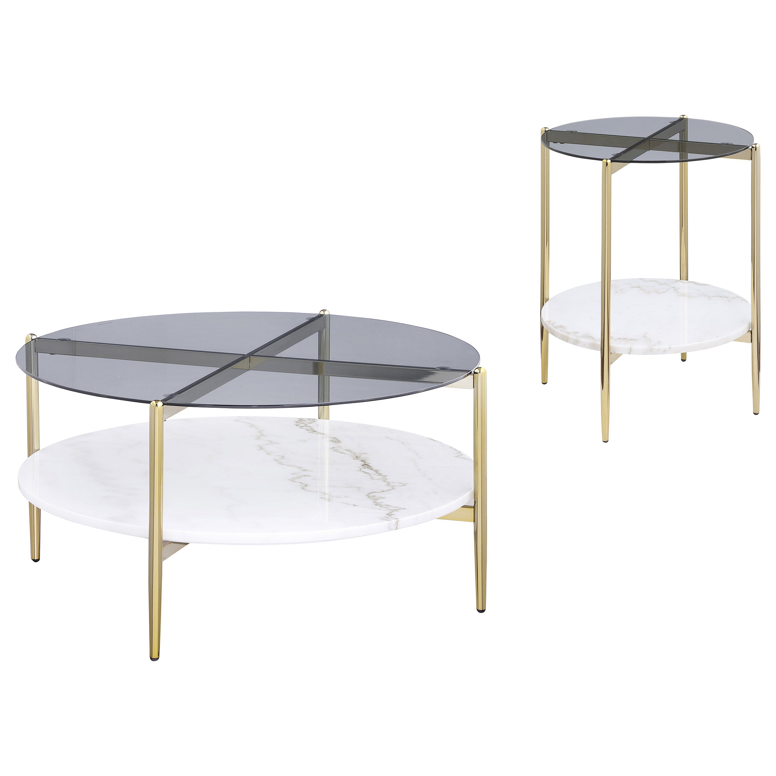 Jonelle Round Coffee and End Table Set Gold