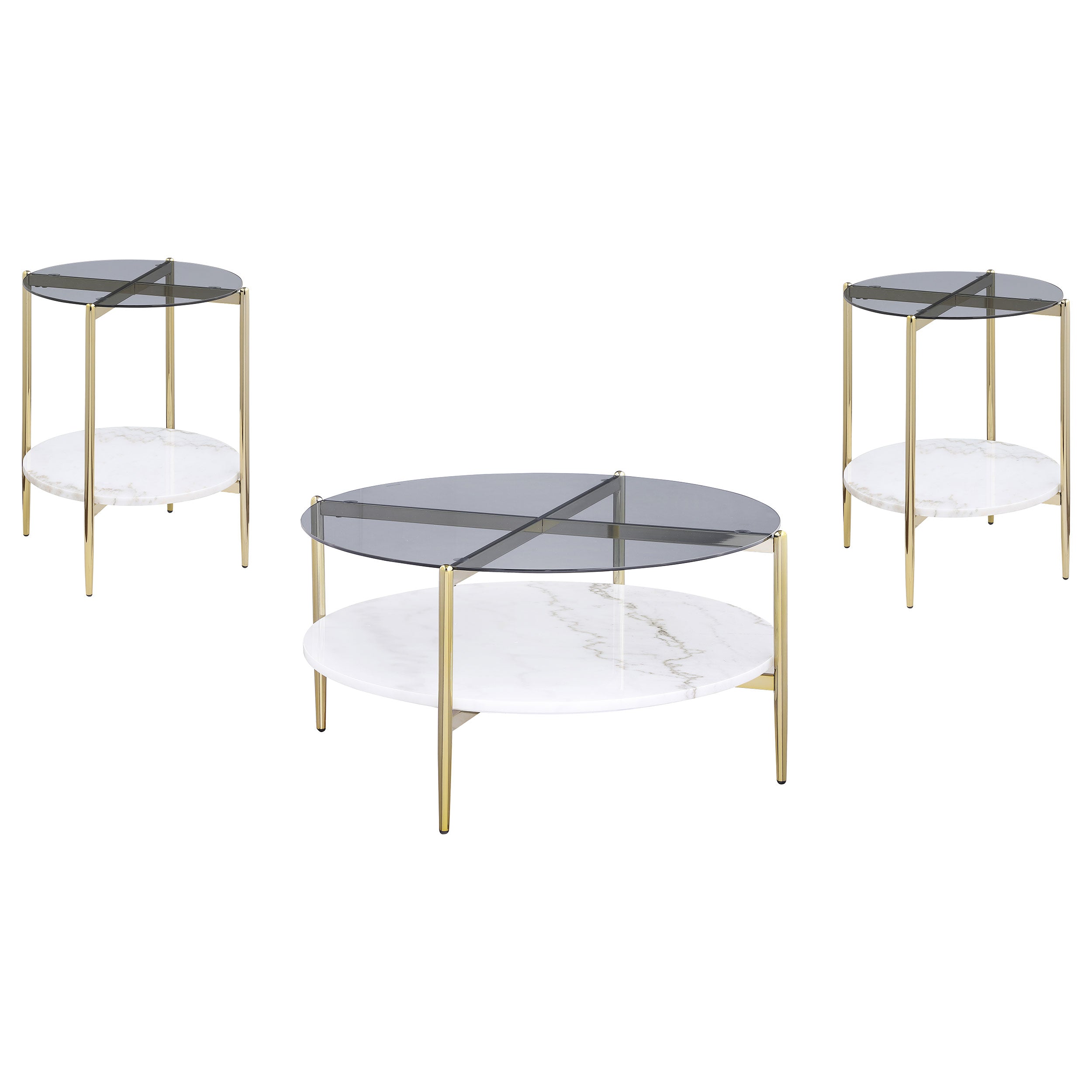 Jonelle Round Coffee and End Table Set Gold