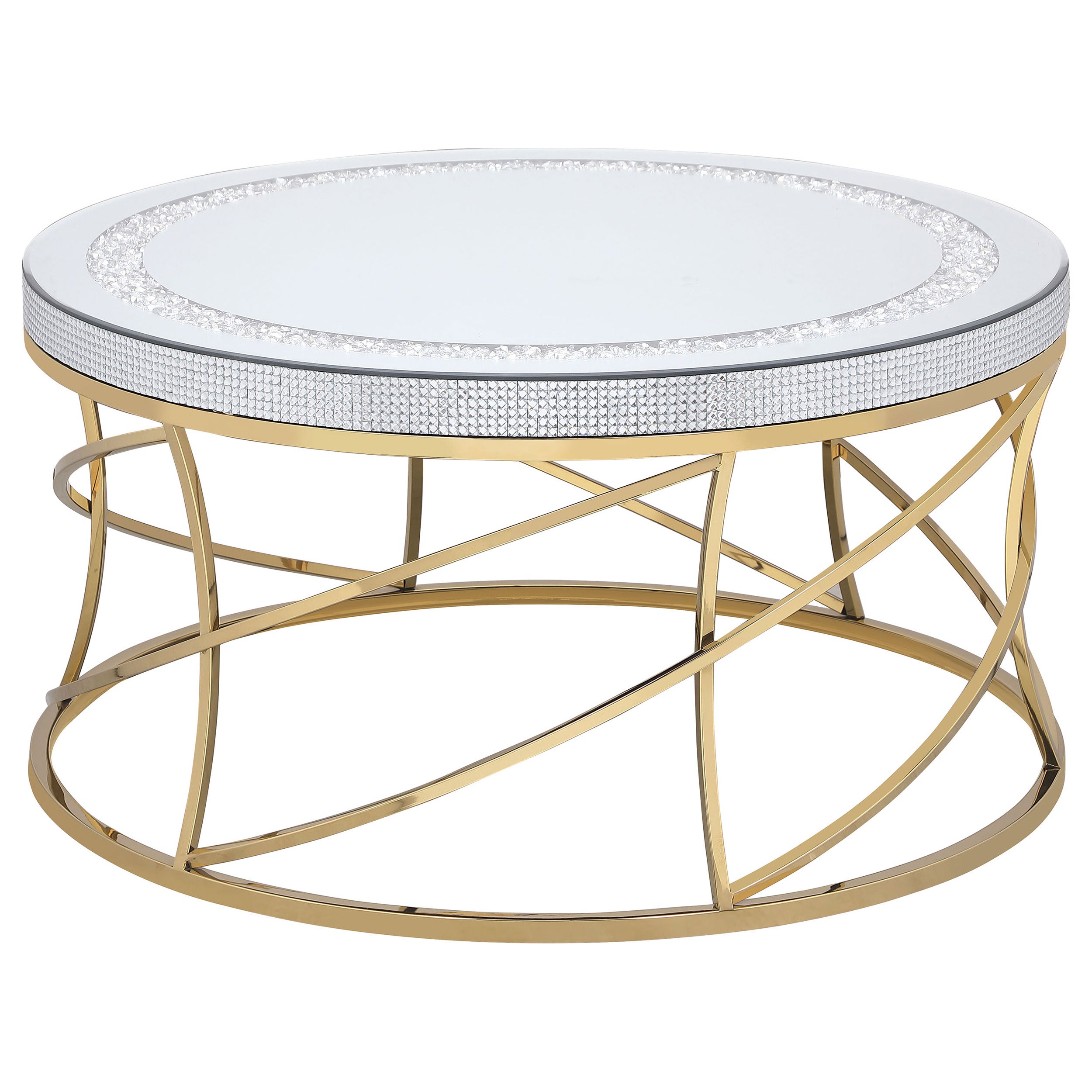 Elise Round Mirror Top Coffee and End Table Set Gold