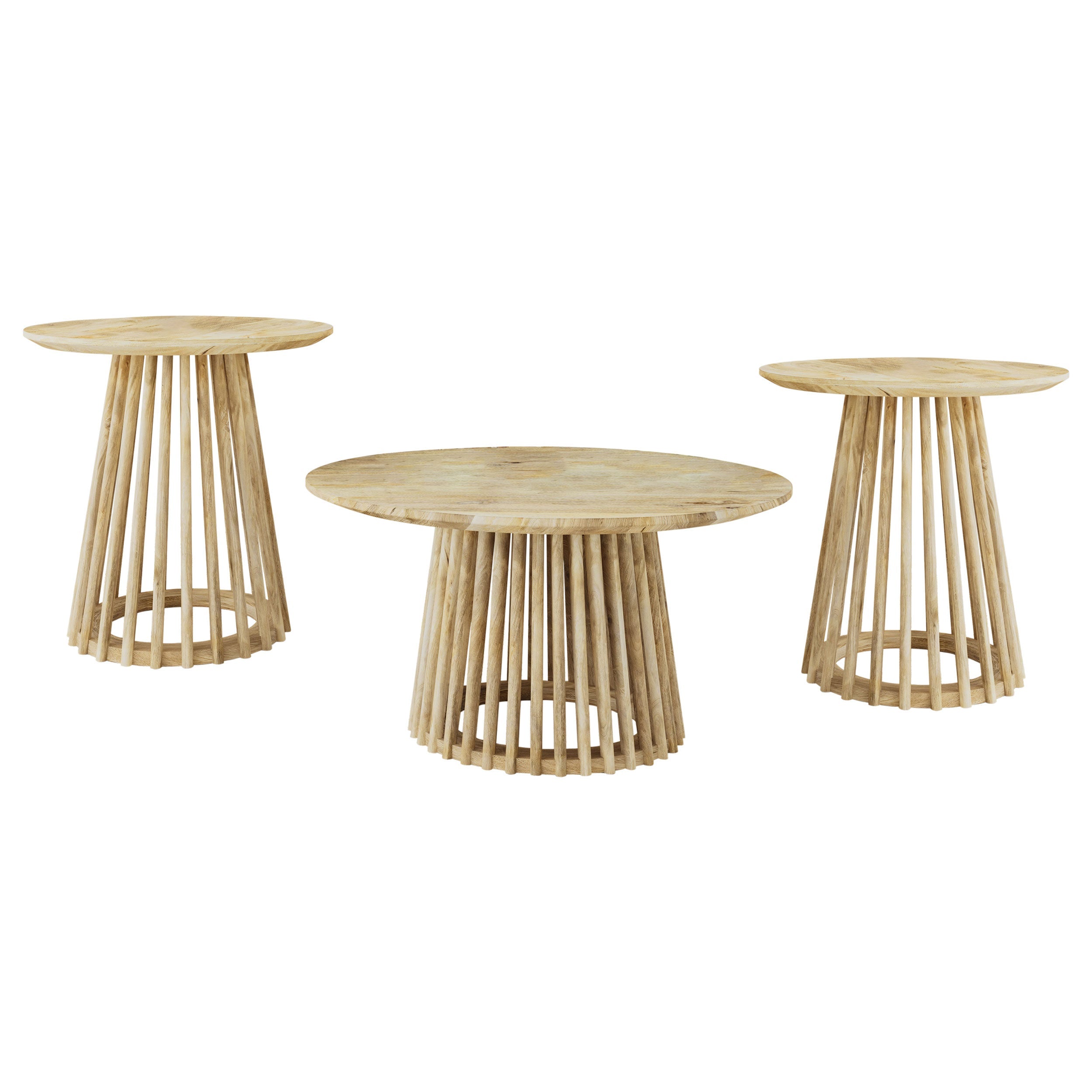 Touhy Round Coffee and End Table Set Natural Mango