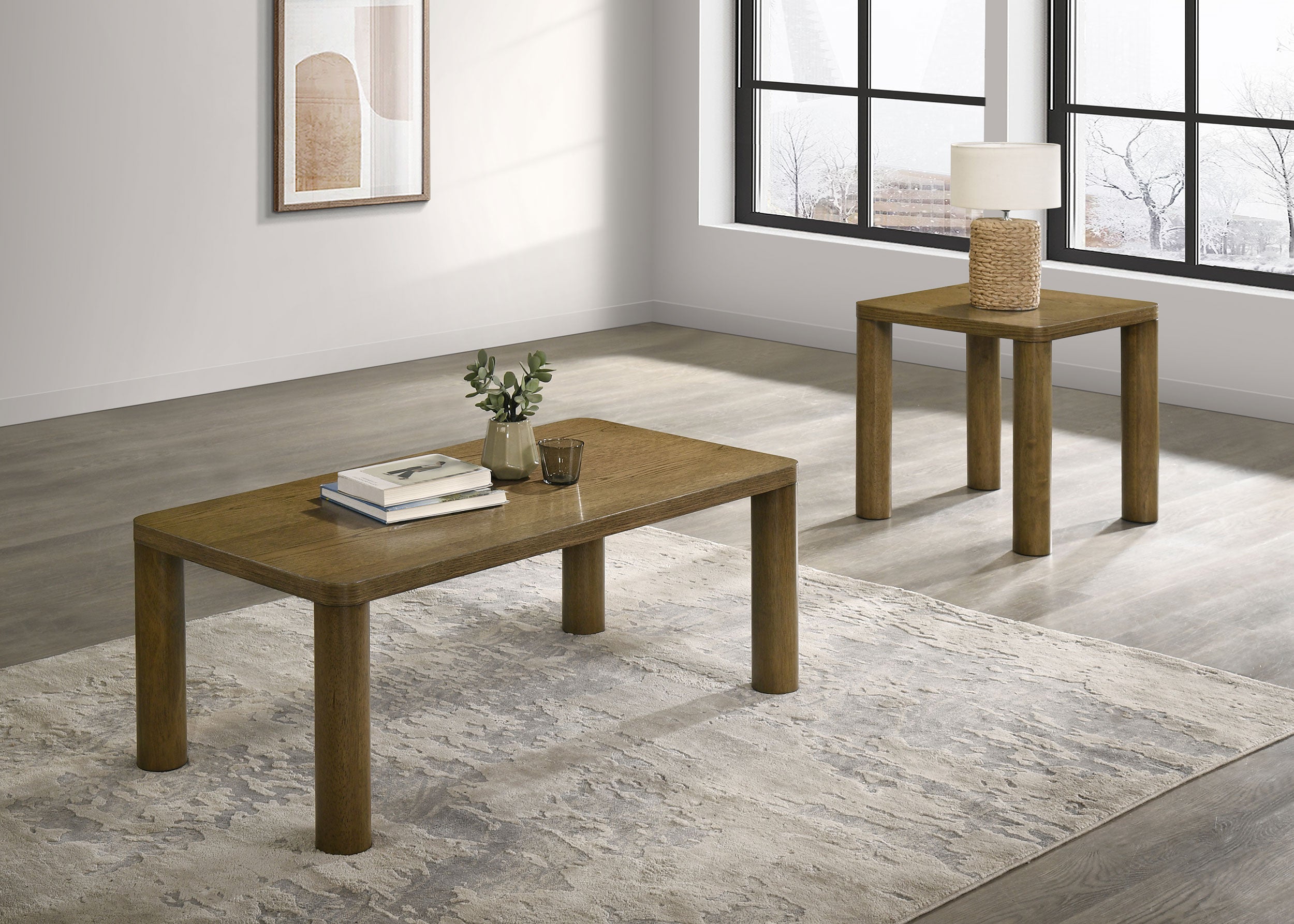 Castlewood Cocktail Coffee Table Set Brown Oak