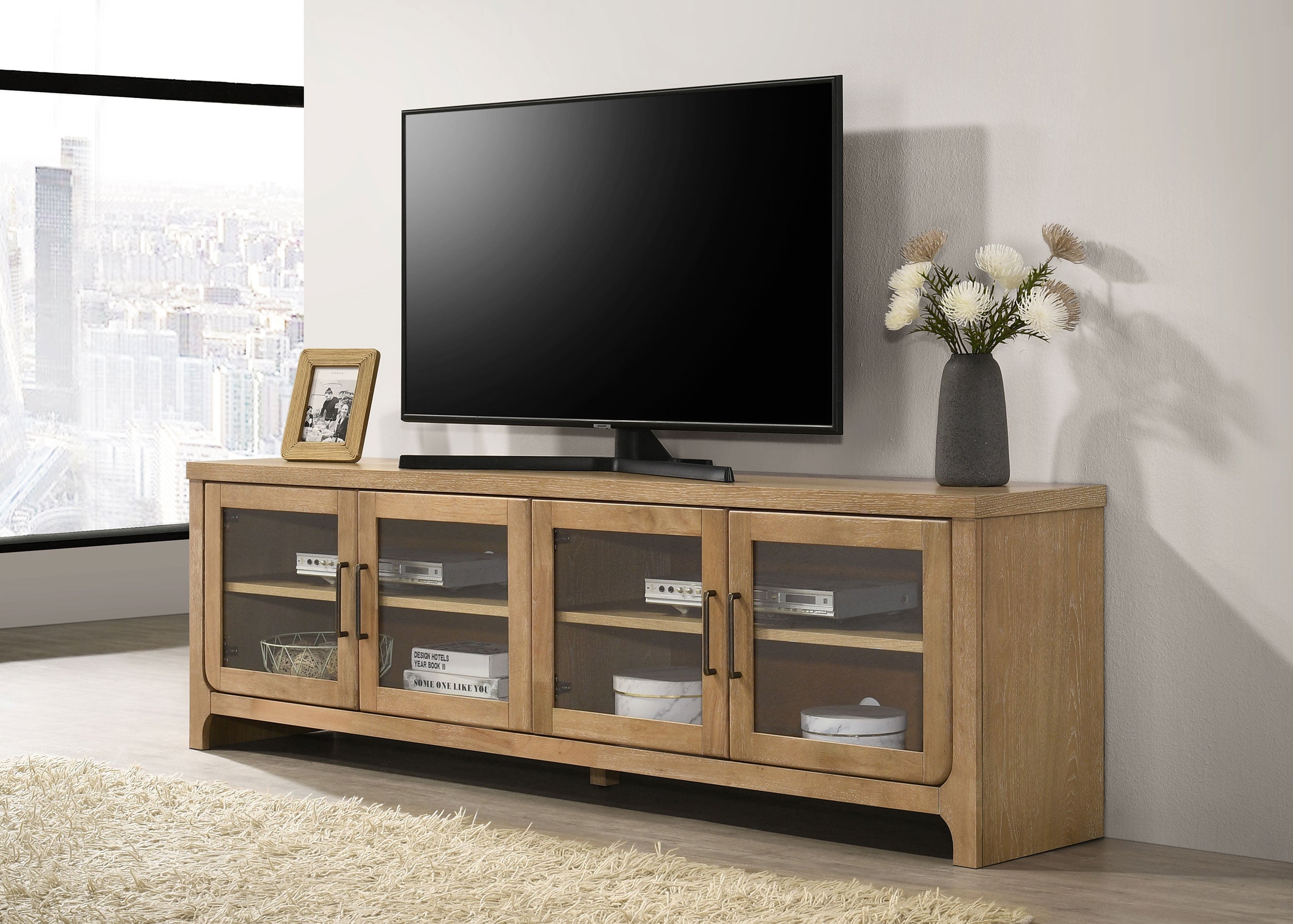 Brenham 79-inch 4-door TV Stand Media Console Light Oak