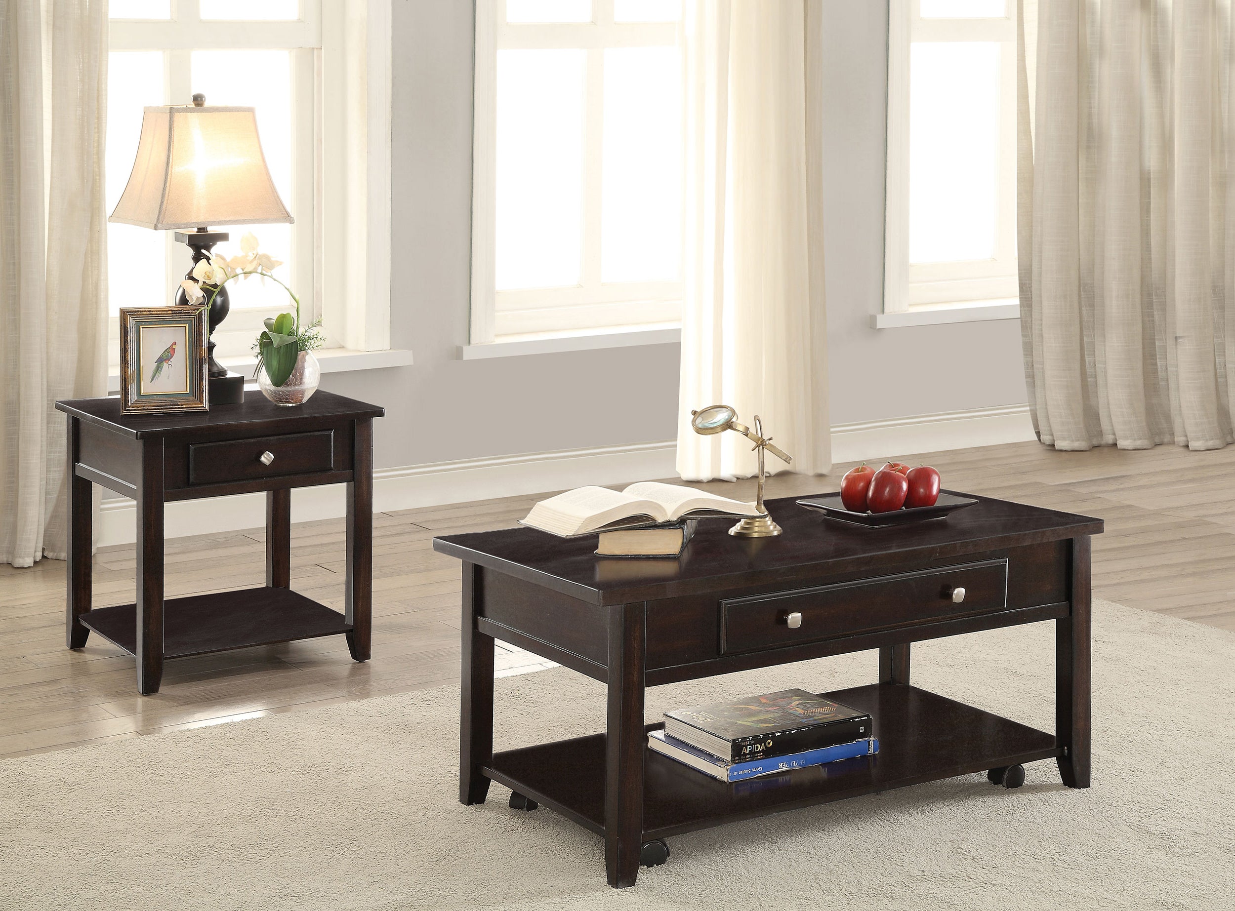 Bradford Lift Top Coffee and End Table Set Walnut