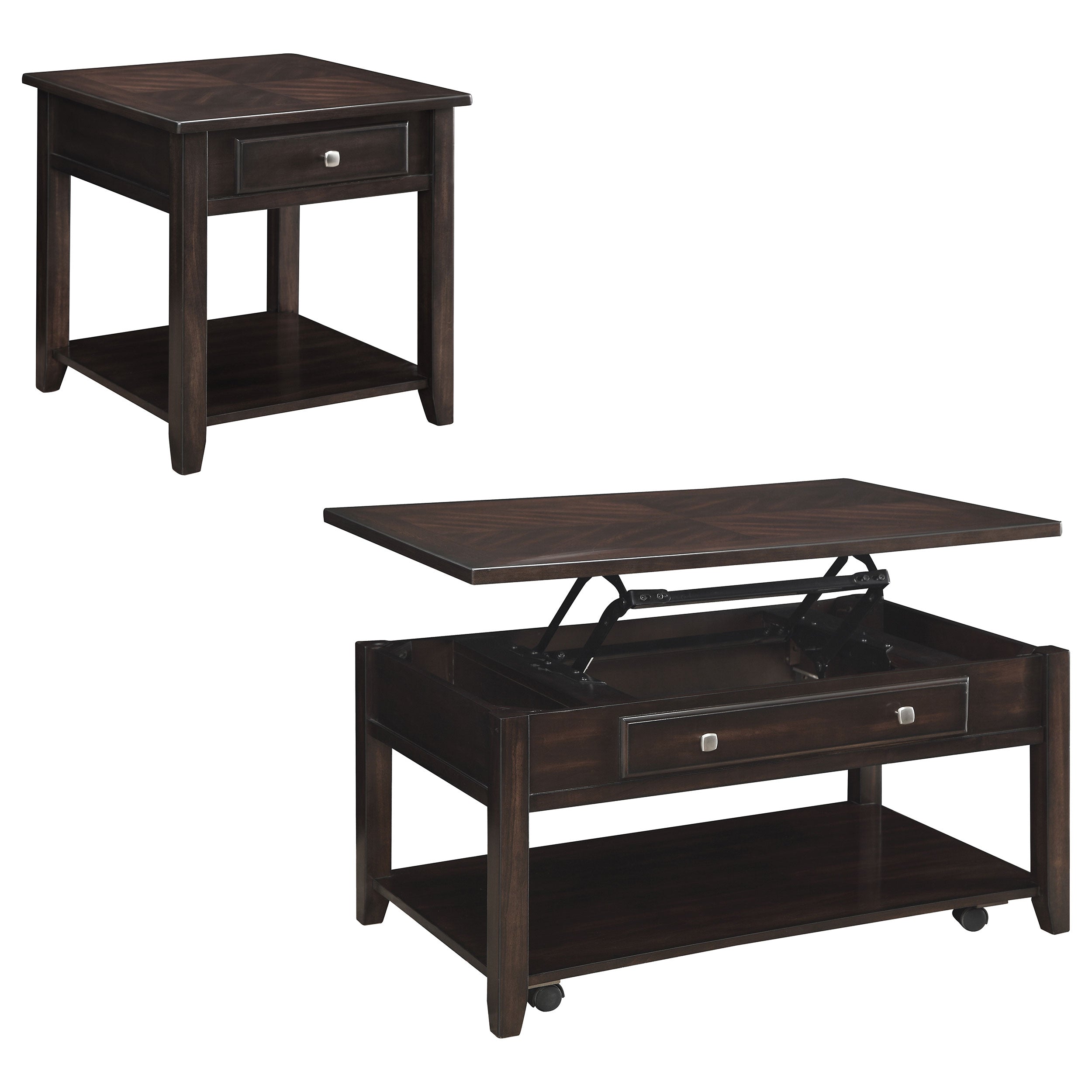 Bradford Lift Top Coffee and End Table Set Walnut