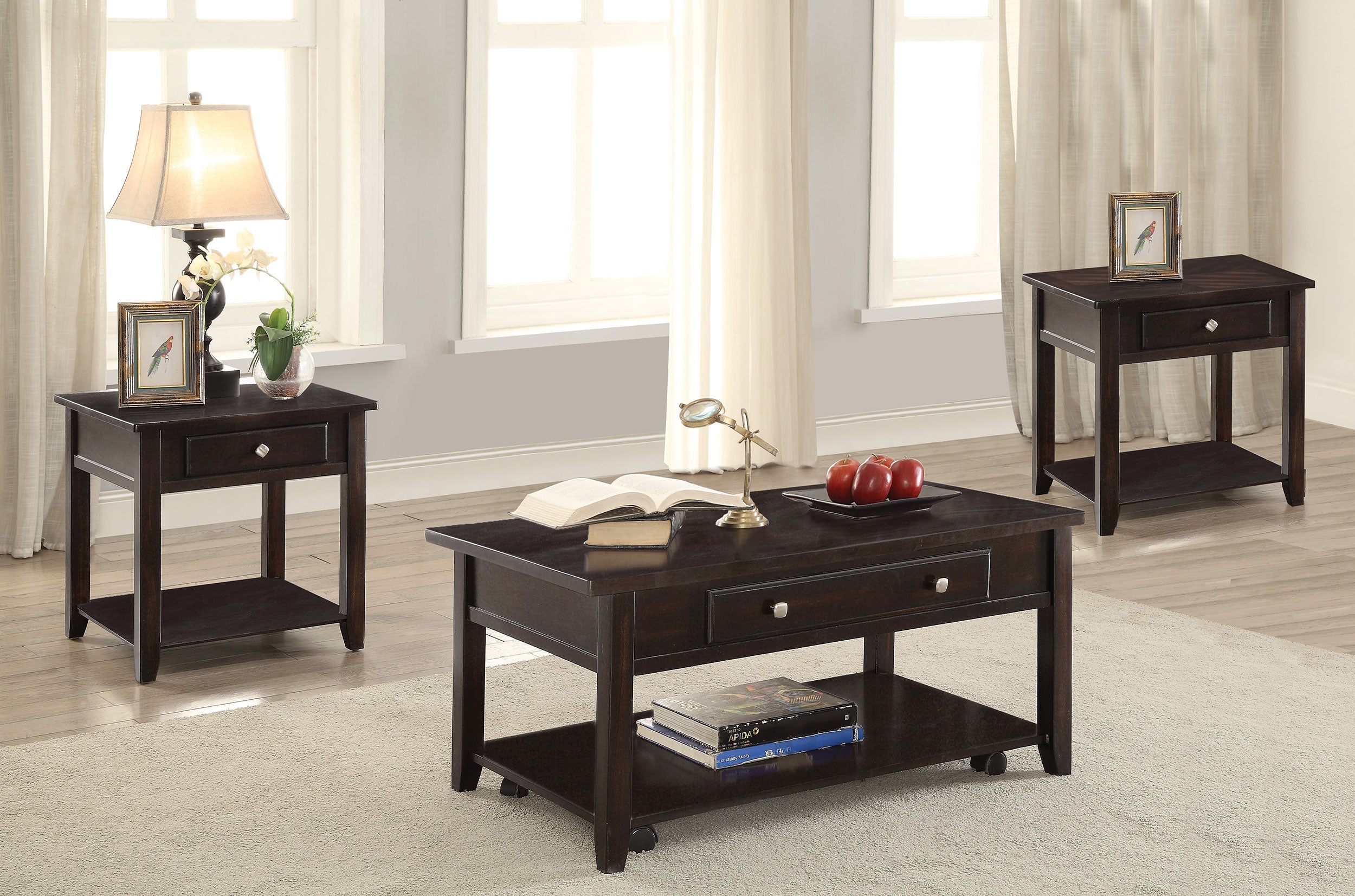 Bradford Lift Top Coffee and End Table Set Walnut