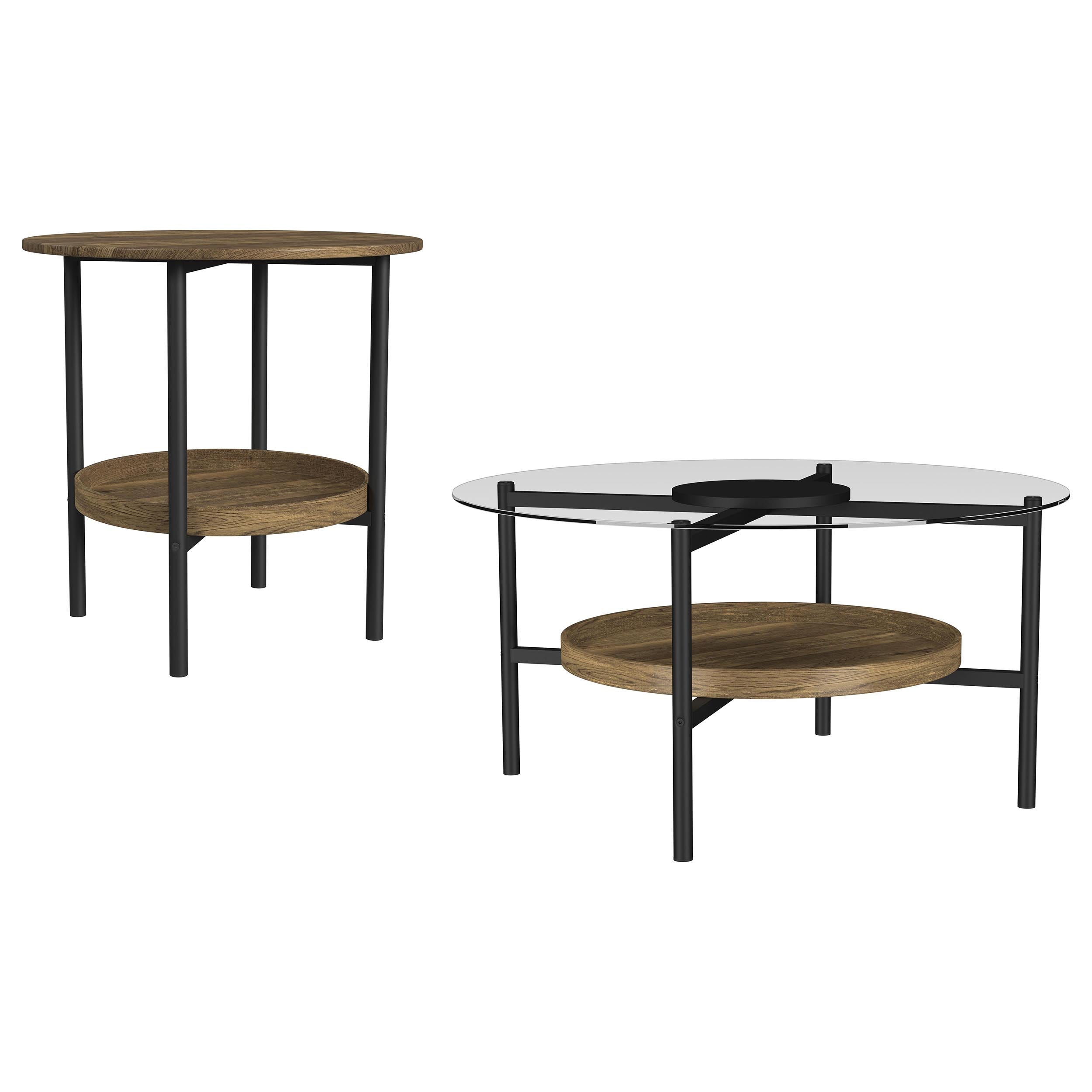 Delfin Round Coffee and End Table Set Brown