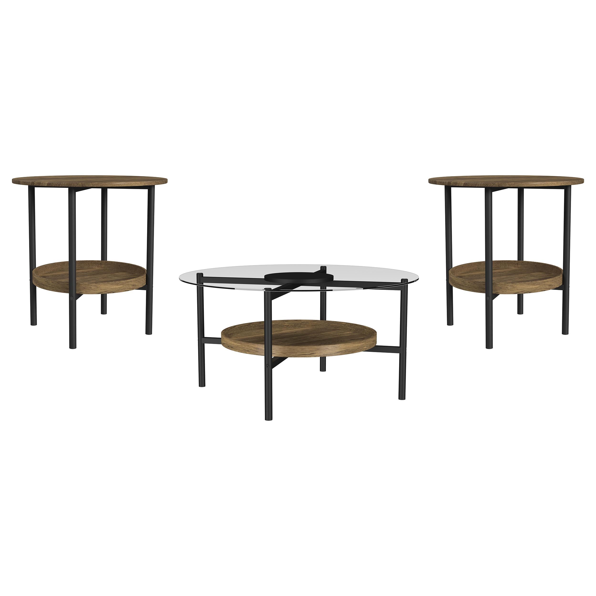 Delfin Round Coffee and End Table Set Brown